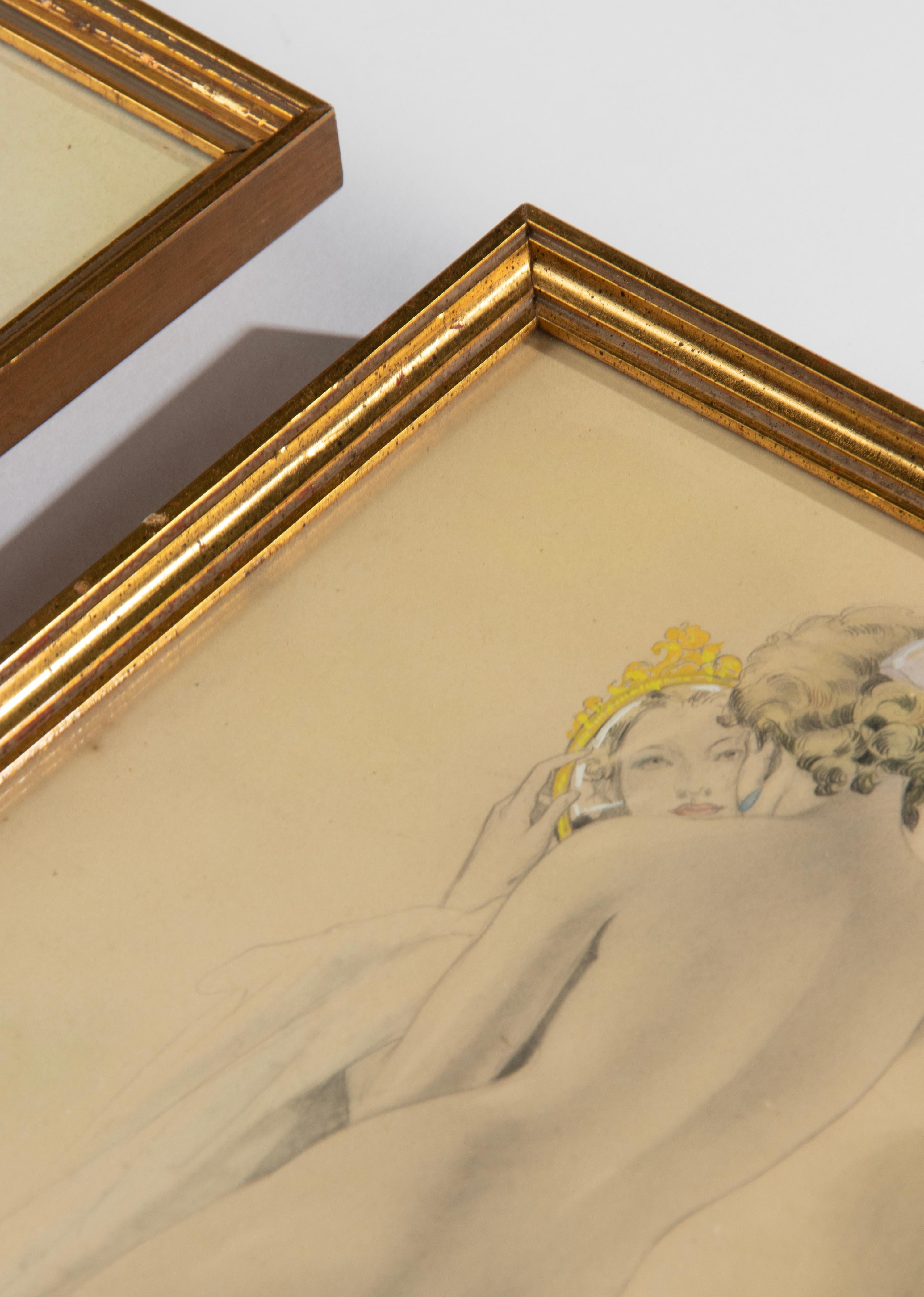Paar erotische Zeichnungen / Aquarelle aus der Art-Déco-Periode von Umberto Brunelleschi im Angebot 2