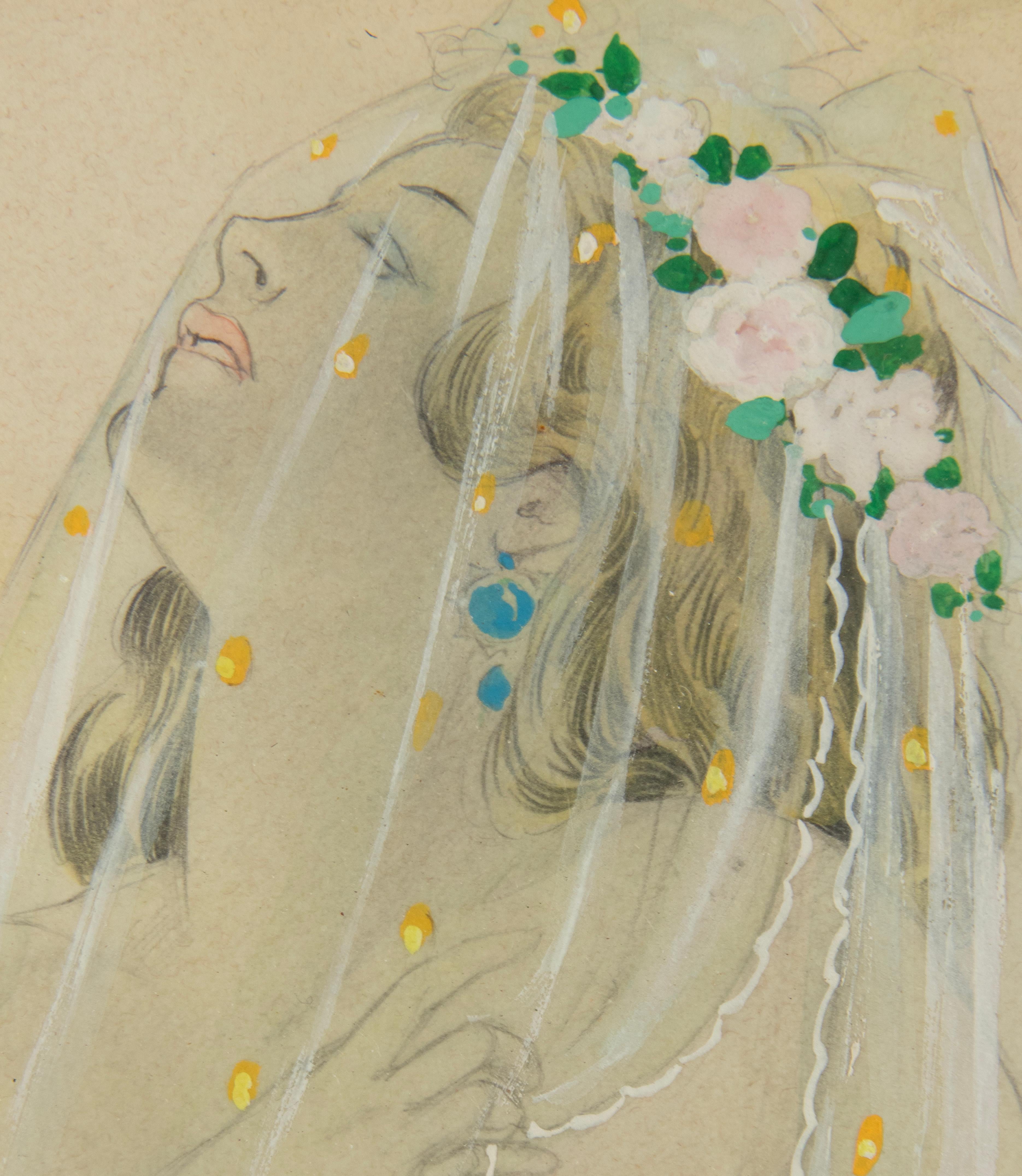 Pareja de Dibujos / Acuarelas Eróticos de la Época Art Déco de Umberto Brunelleschi siglo XX en venta