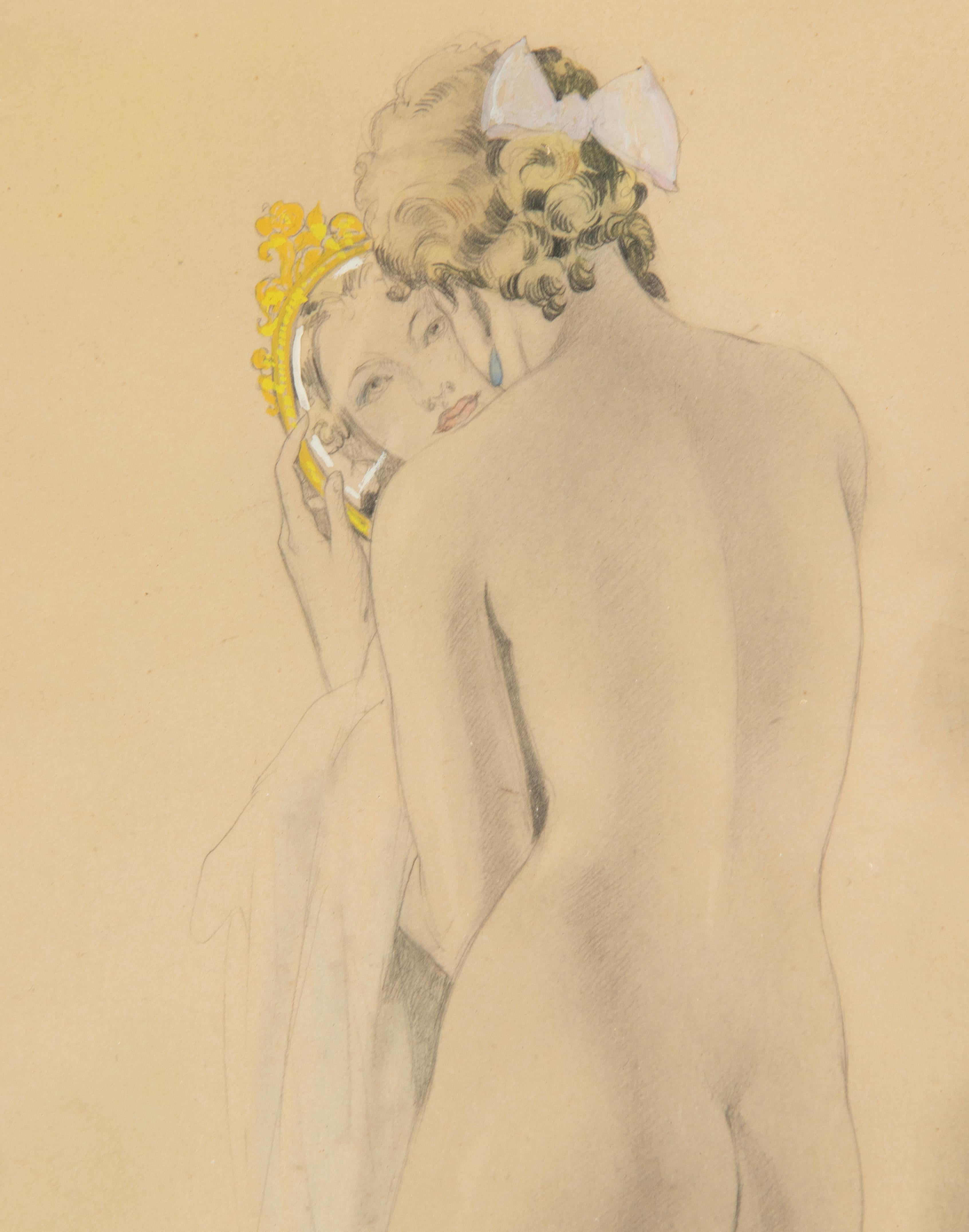 Pair of Art Deco Period Erotic Drawings / Watercolours by Umberto Brunelleschi For Sale 2
