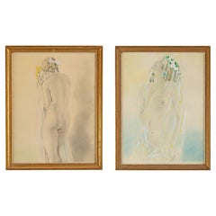Pair of Art Deco Period Erotic Drawings / Watercolours by Umberto Brunelleschi