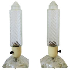 Art Deco Period Glass Table or Bedside Lamps, Pair