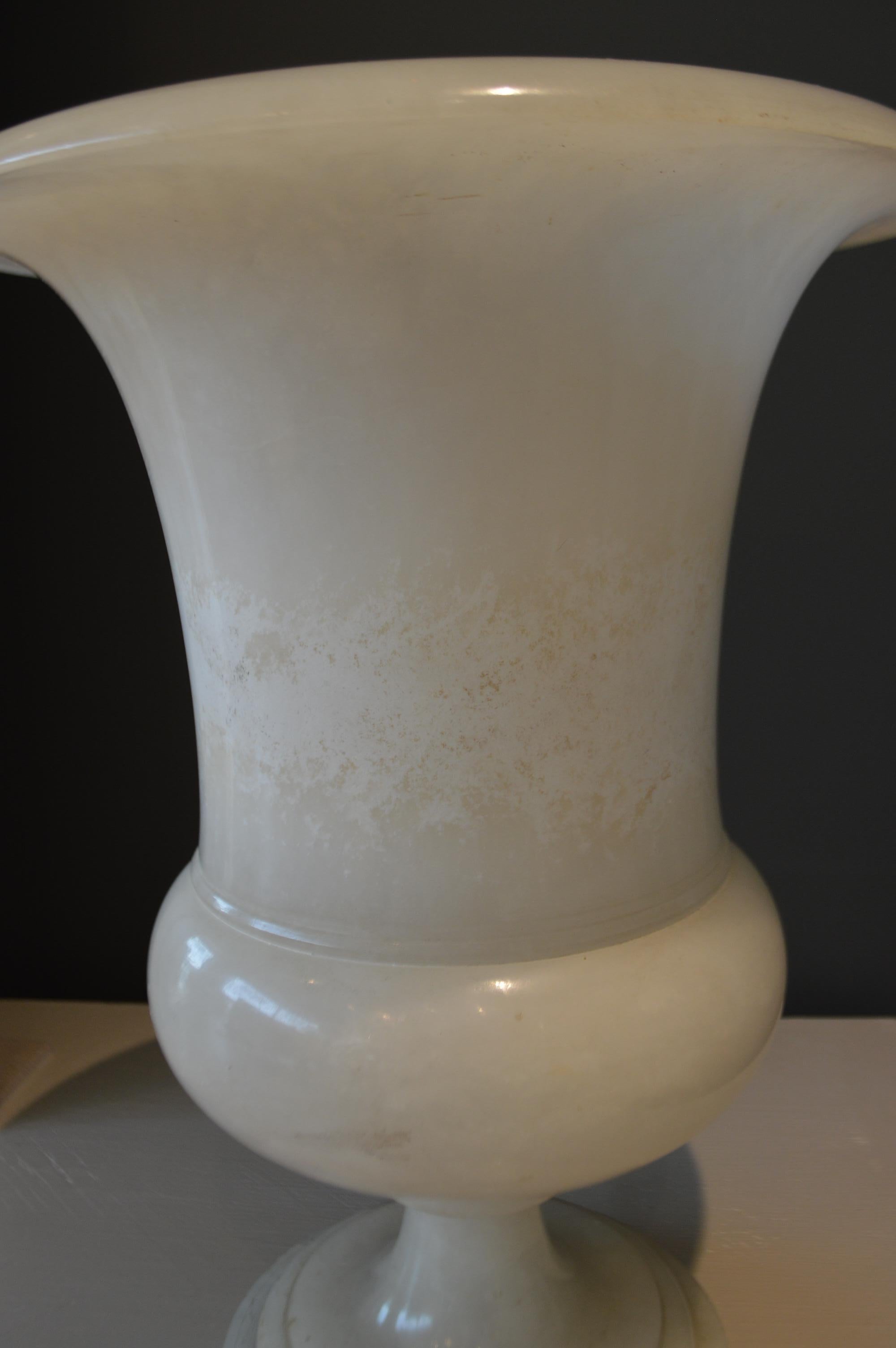 French Pair of Art Deco Period White Marble Urns Converted to Table Lamps