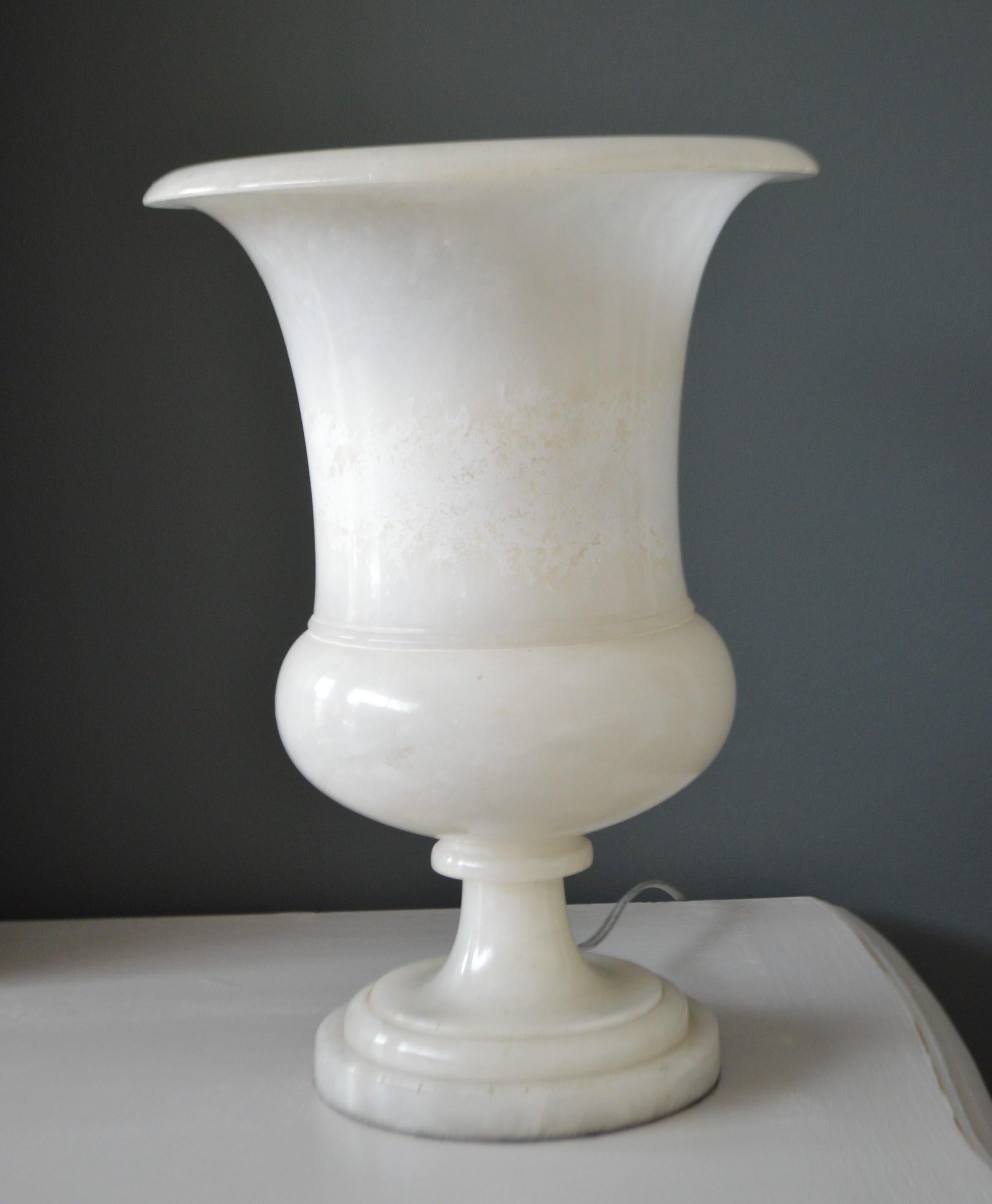 20th Century Pair of Art Deco Period White Marble Urns Converted to Table Lamps
