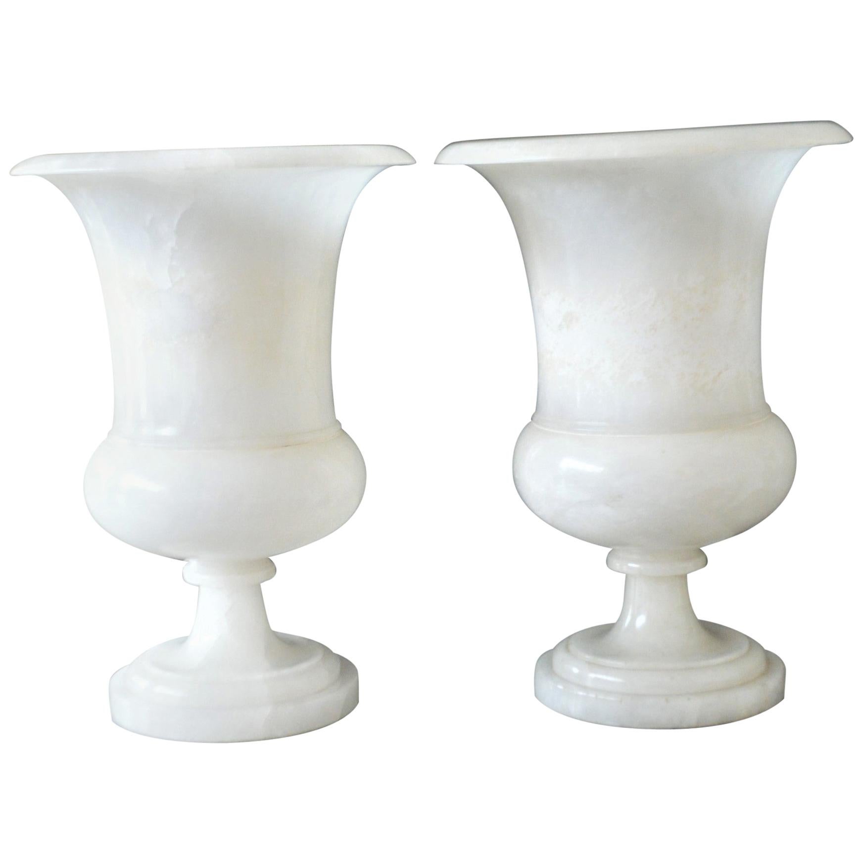 Pair of Art Deco Period White Marble Urns Converted to Table Lamps