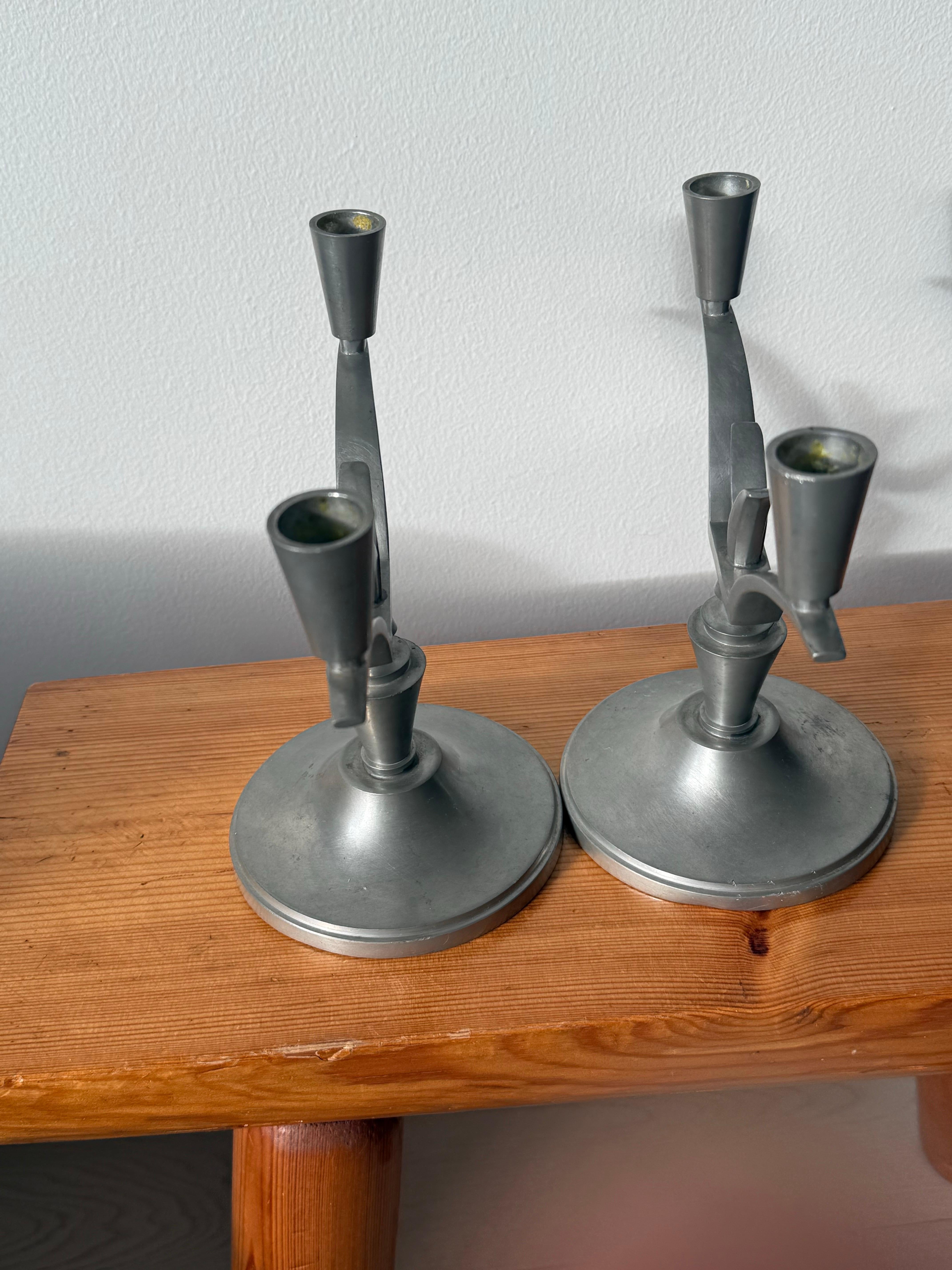 Pair of Art Deco Pewter Candelabras by B.H. Edlund Sweden, 1930s For Sale 1