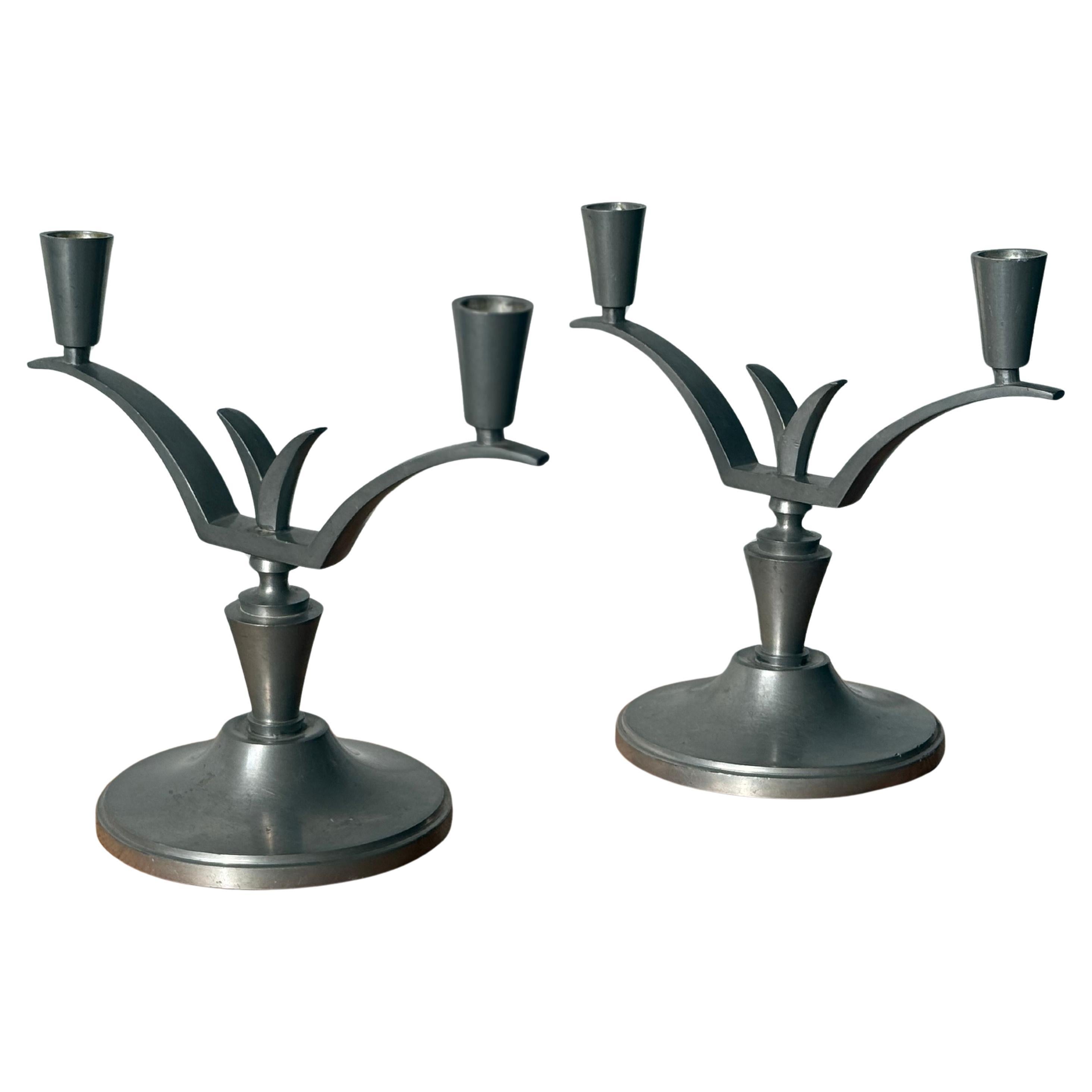 Pair of Art Deco Pewter Candelabras by B.H. Edlund Sweden, 1930s