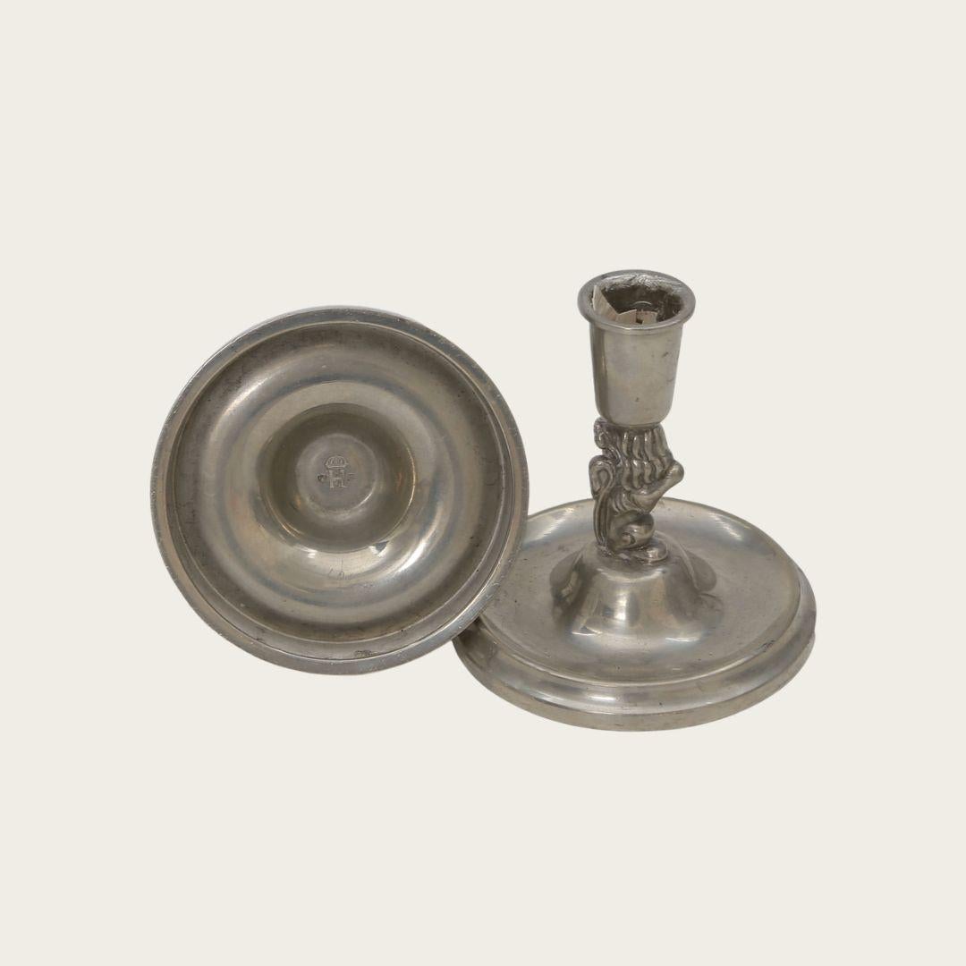 Pair of Art Deco Pewter Candlesticks by CG Hallberg In Good Condition For Sale In Brooklyn, NY