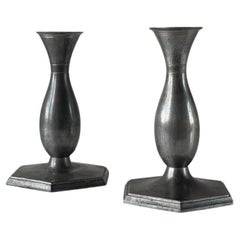 Pair of danish art deco metal candlesticks by sculptor Just Andersen. 1920s