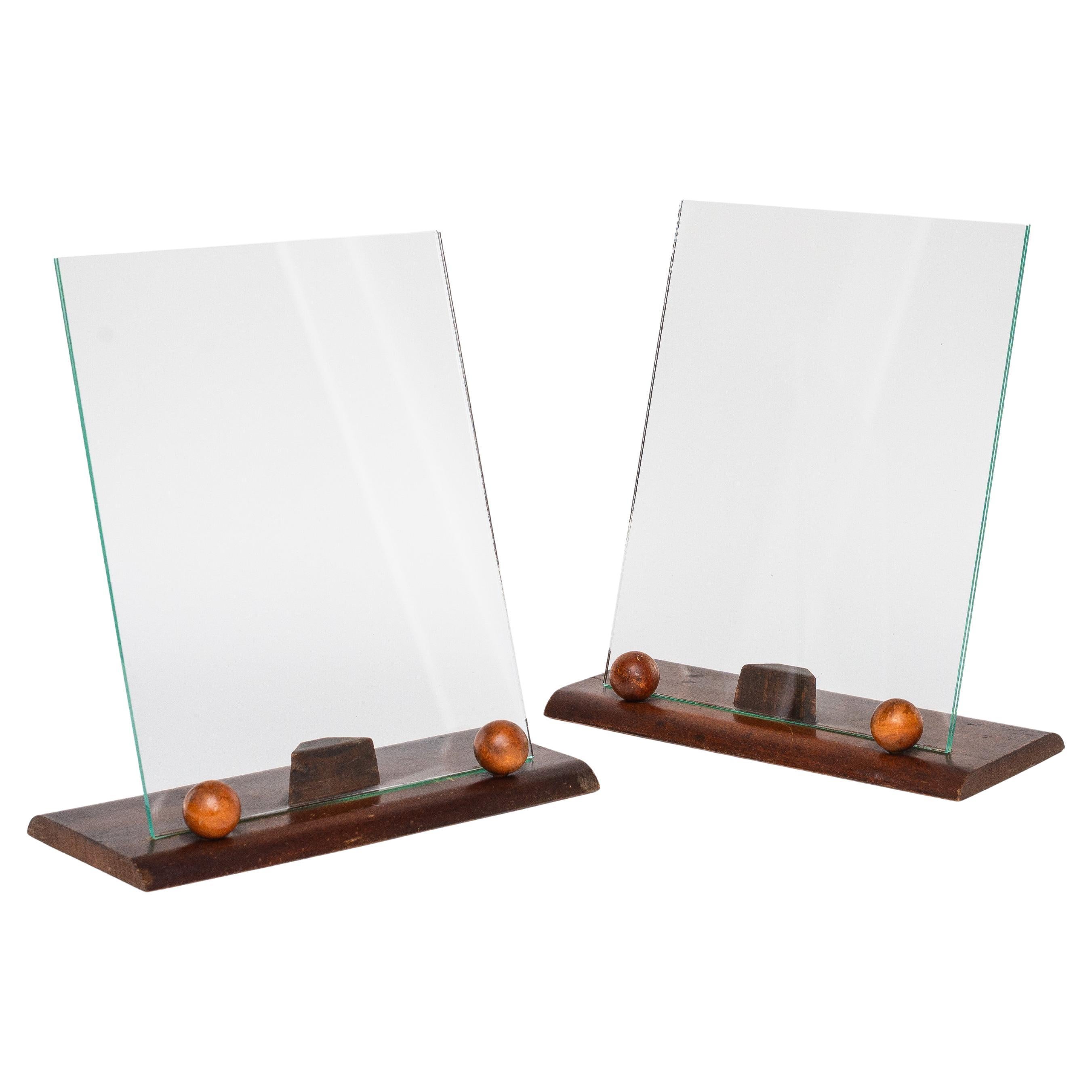 Pair of Art Deco Picture Frames - Wooden base with two Glasses - France 1940s