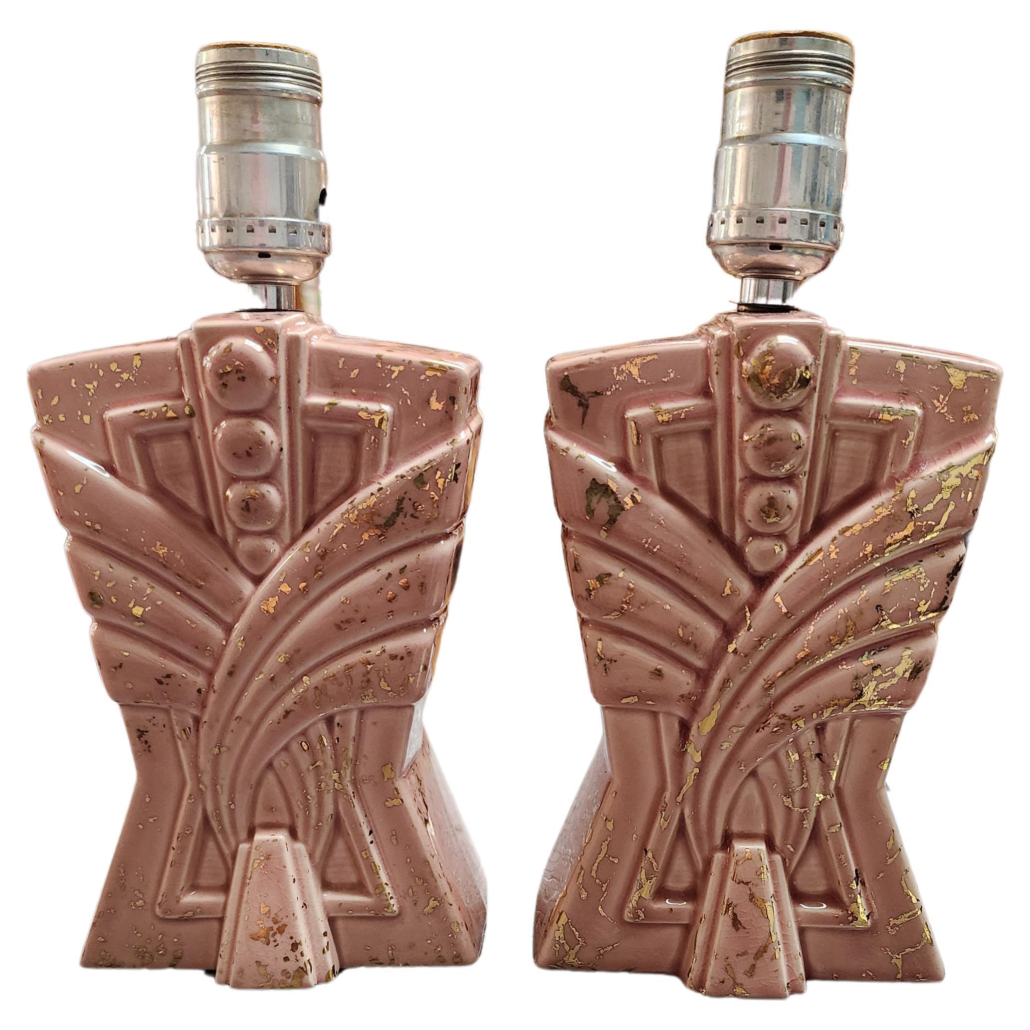 Pair of Art Deco Pink Boudoir Table Lamps For Sale