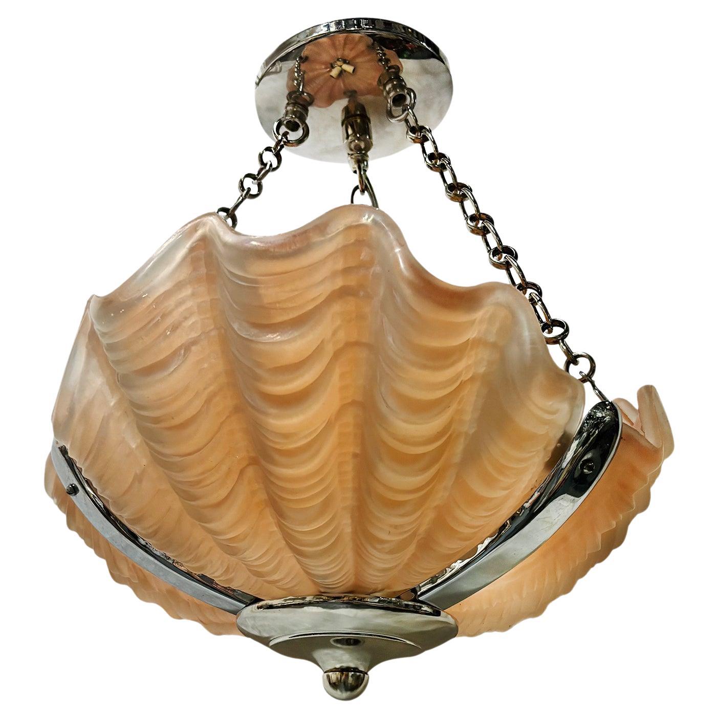 Pair of Art Deco Pink Glass Shell Light Fixtures, Sold individually For Sale