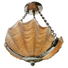 Pair of Art Deco Pink Glass Shell Light Fixtures, Sold individually