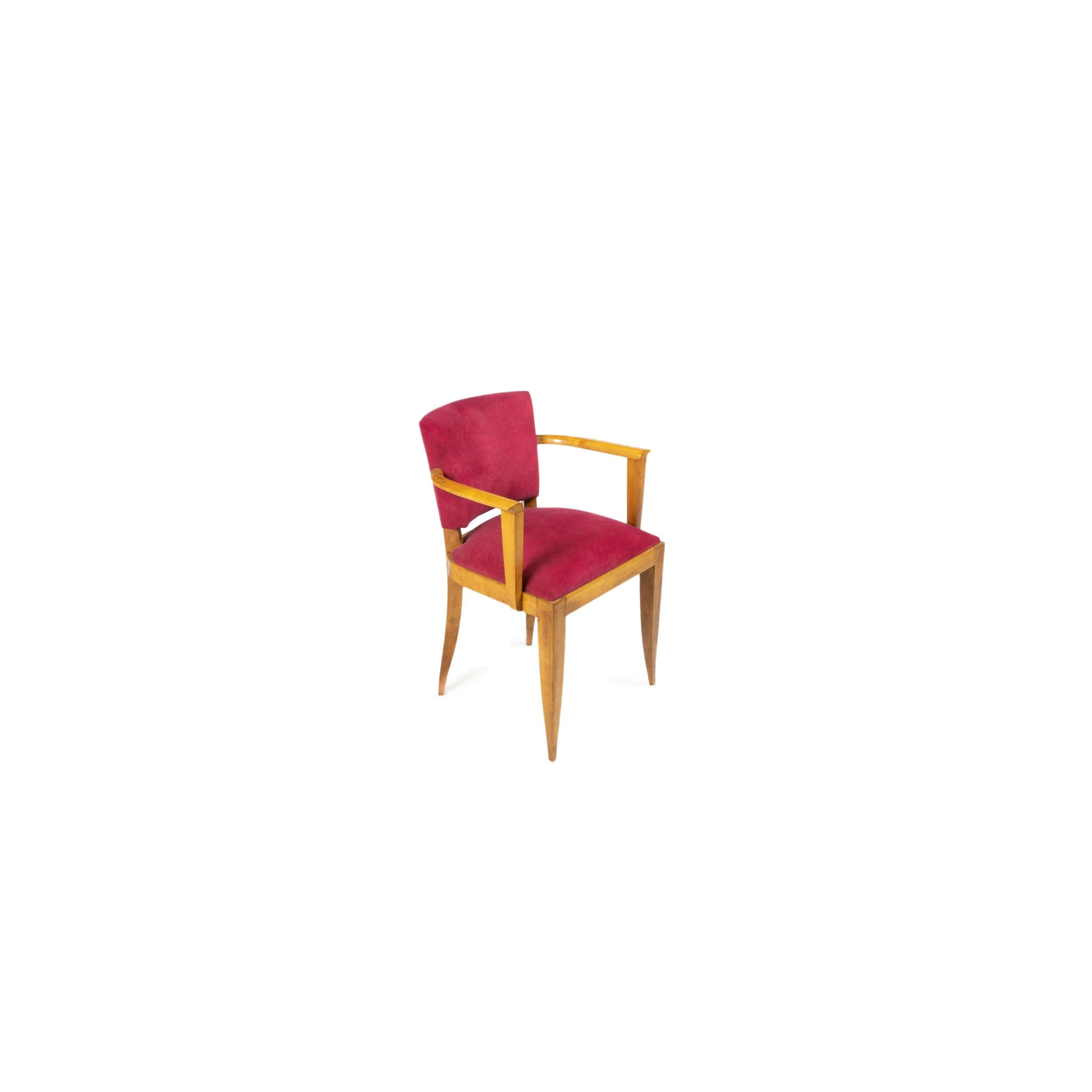 Pareja de sillones puente de terciopelo rosa art déco, años 40 Art Decó en venta