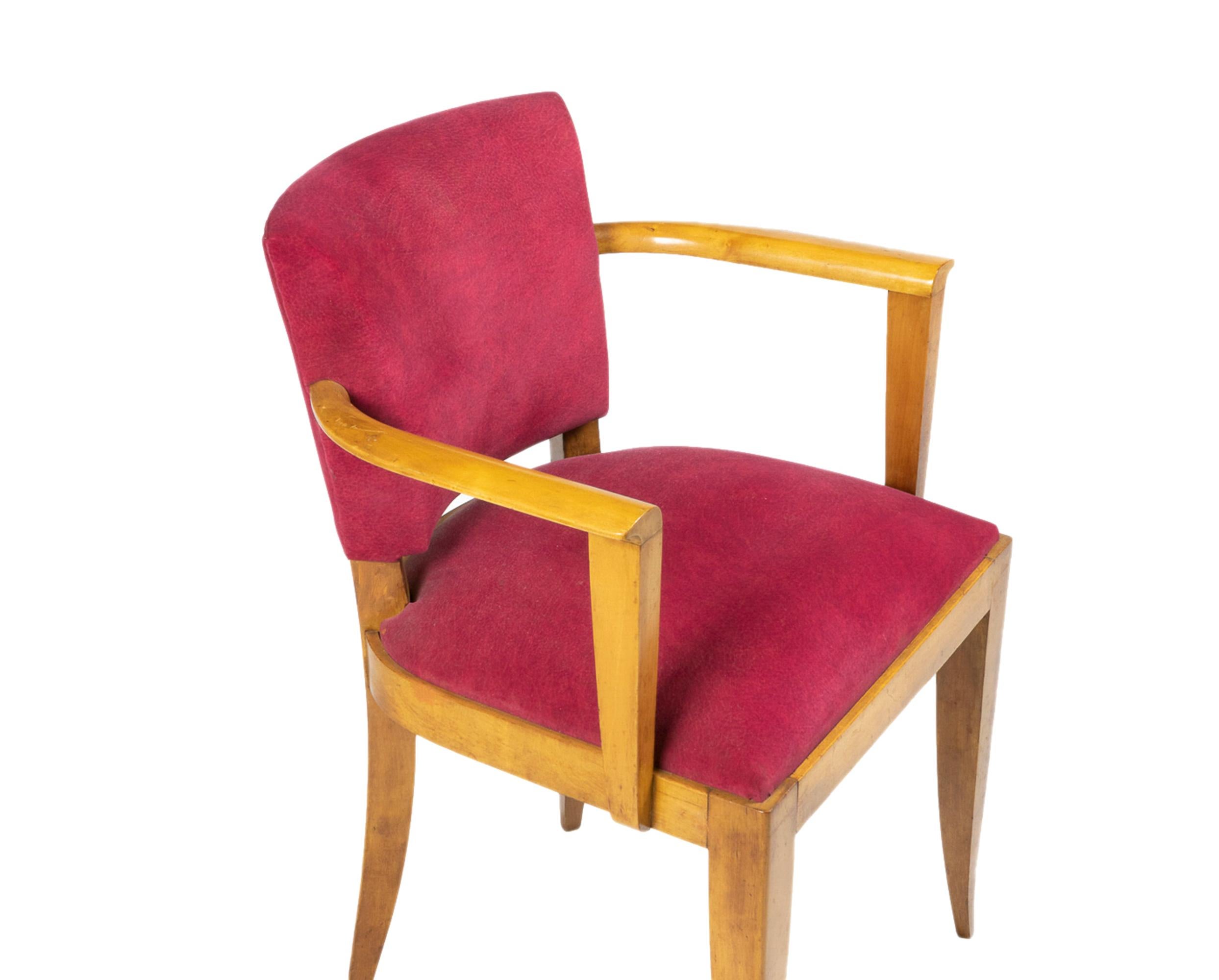 20ième siècle Paire de fauteuils pont en velours rose Art déco, années 1940 en vente