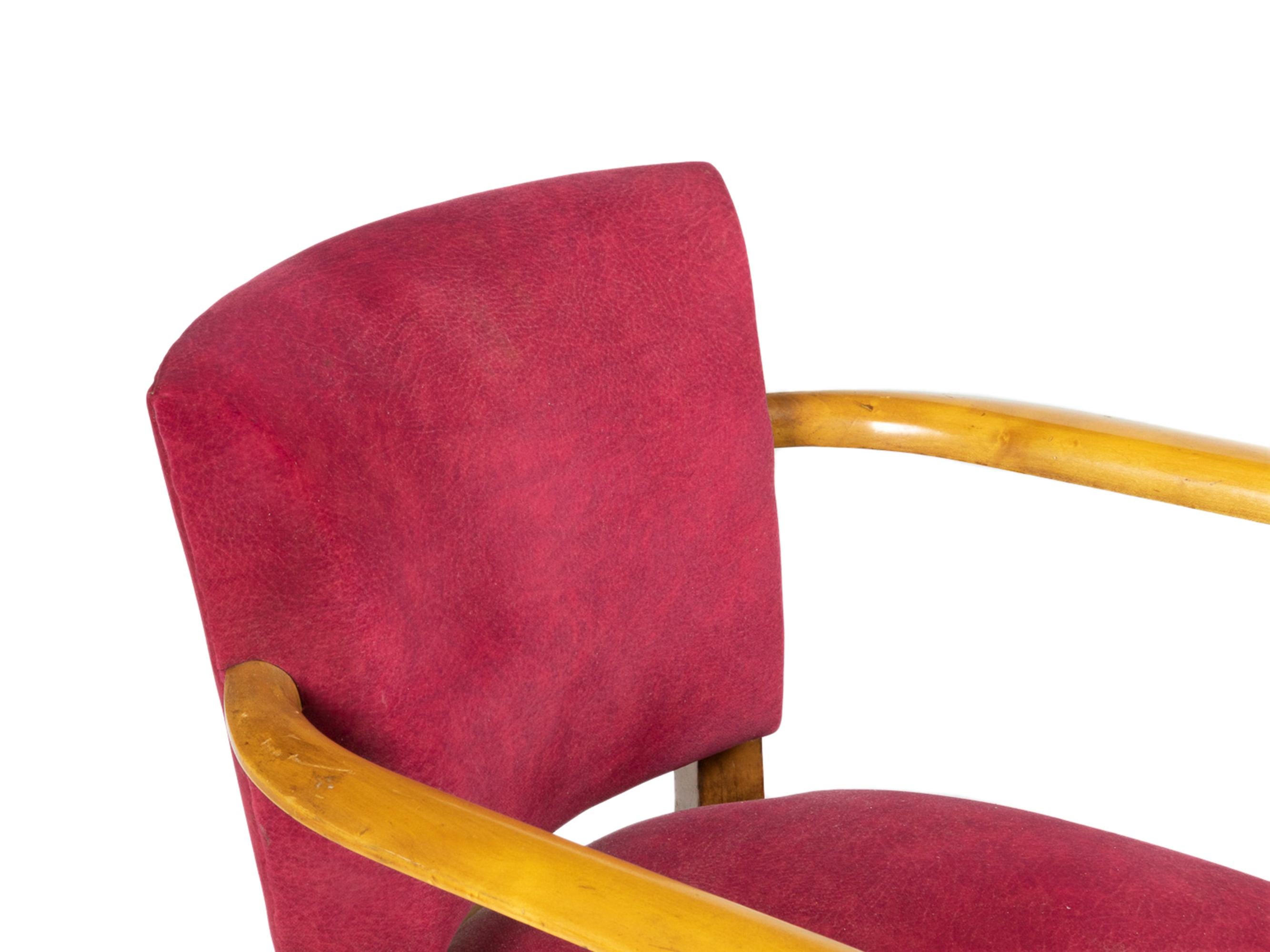 Paire de fauteuils pont en velours rose Art déco, années 1940 en vente 1