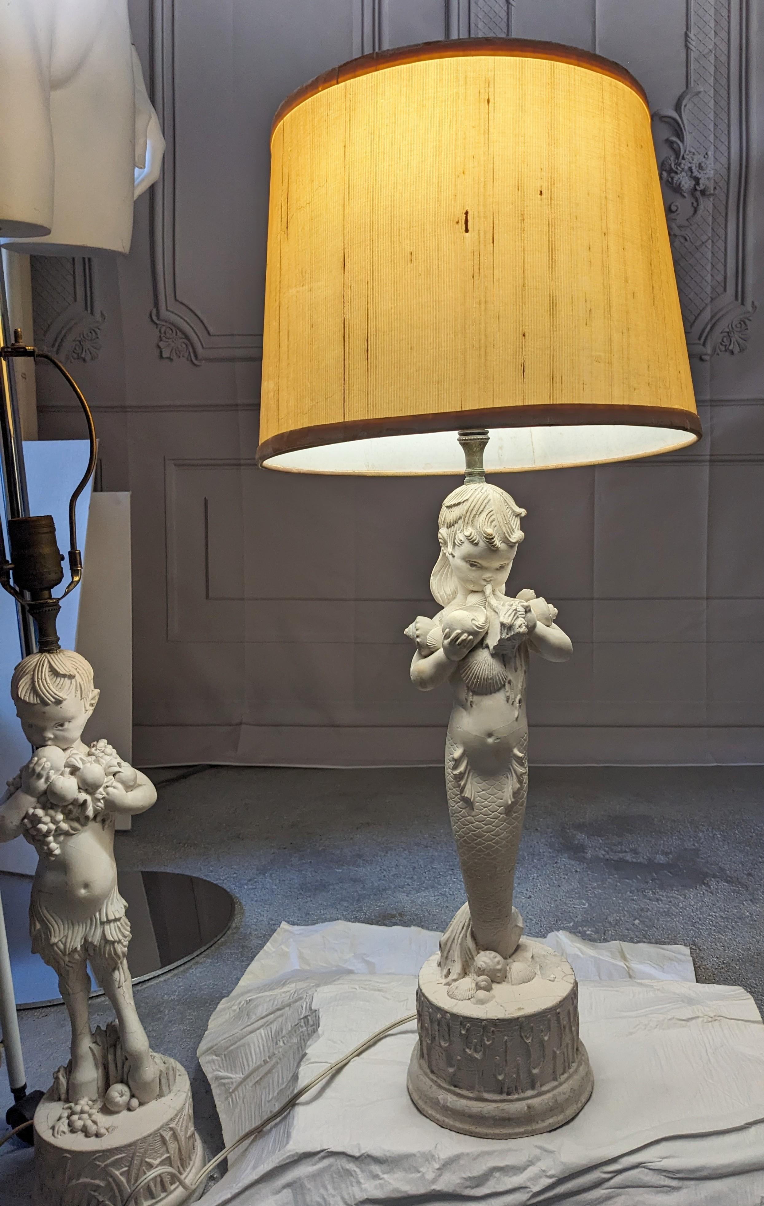 Pair of Art Deco Plaster Surrealist Figural Lamps For Sale 13