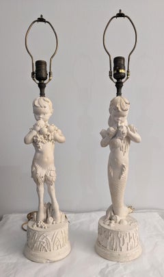 Pair of Art Deco Plaster Surrealist Figural Lamps