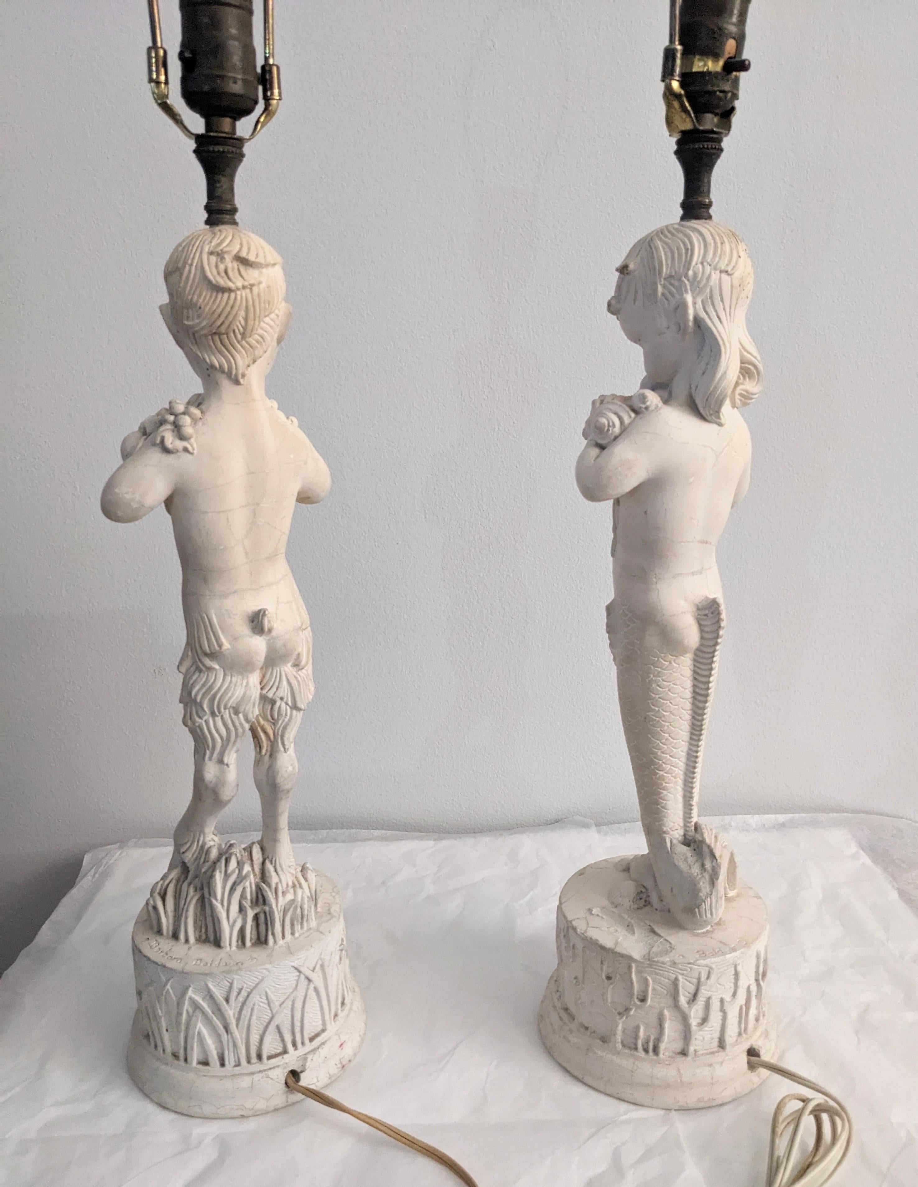 Pair of Art Deco Plaster Surrealist Figural Lamps For Sale 1