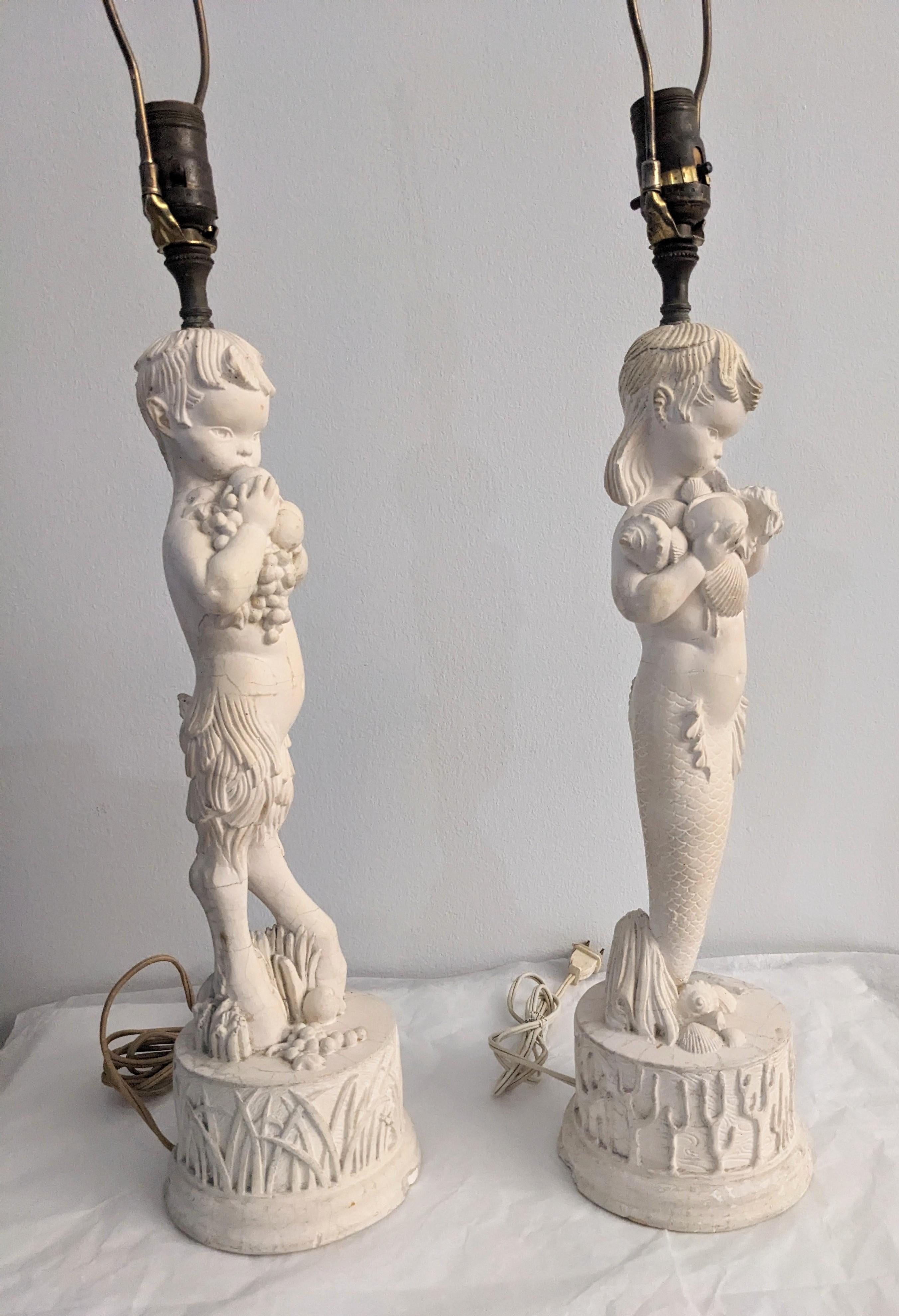 Pair of Art Deco Plaster Surrealist Figural Lamps For Sale 3