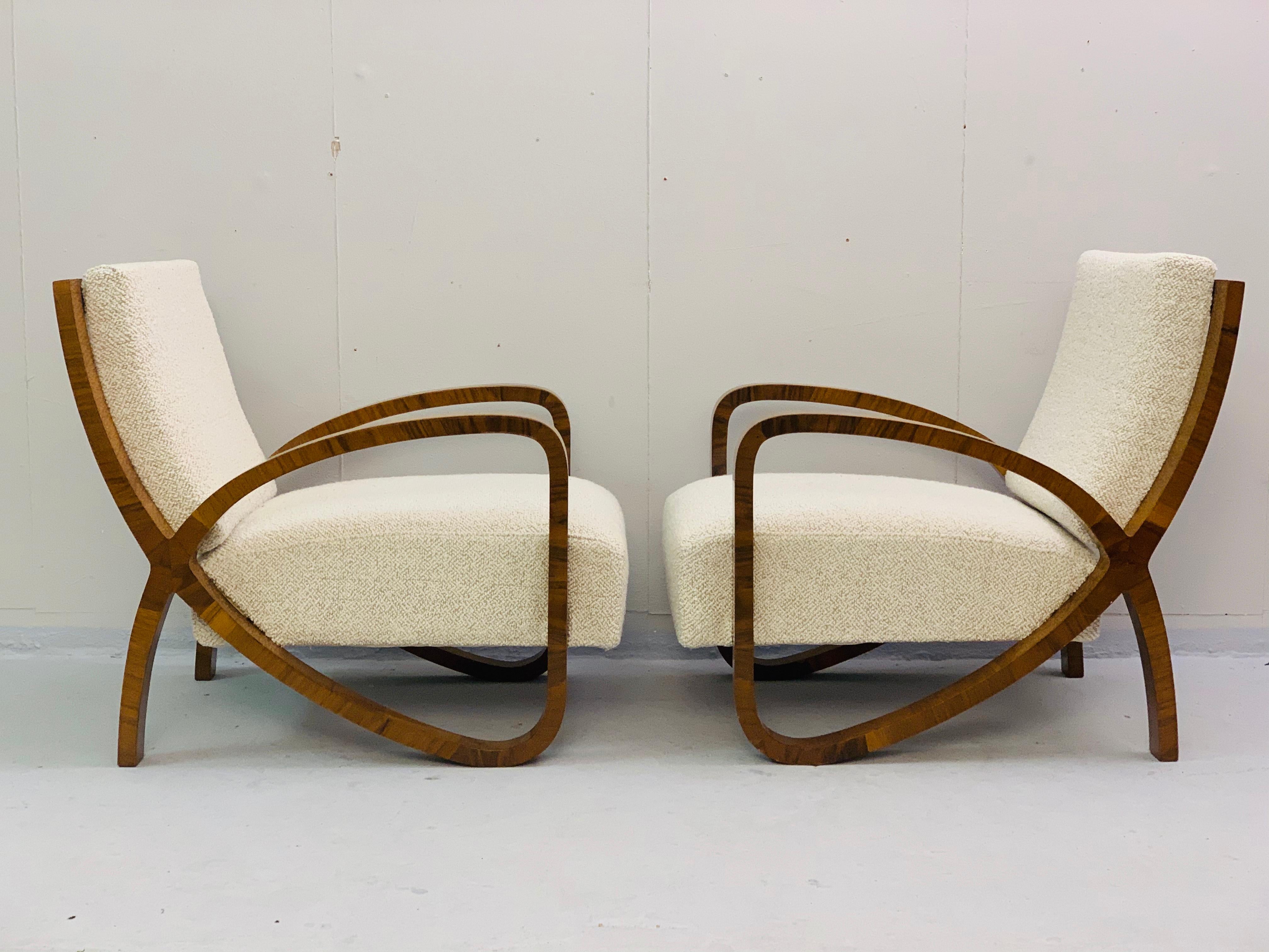 Pair of Art Deco plating walnut armchairs.
