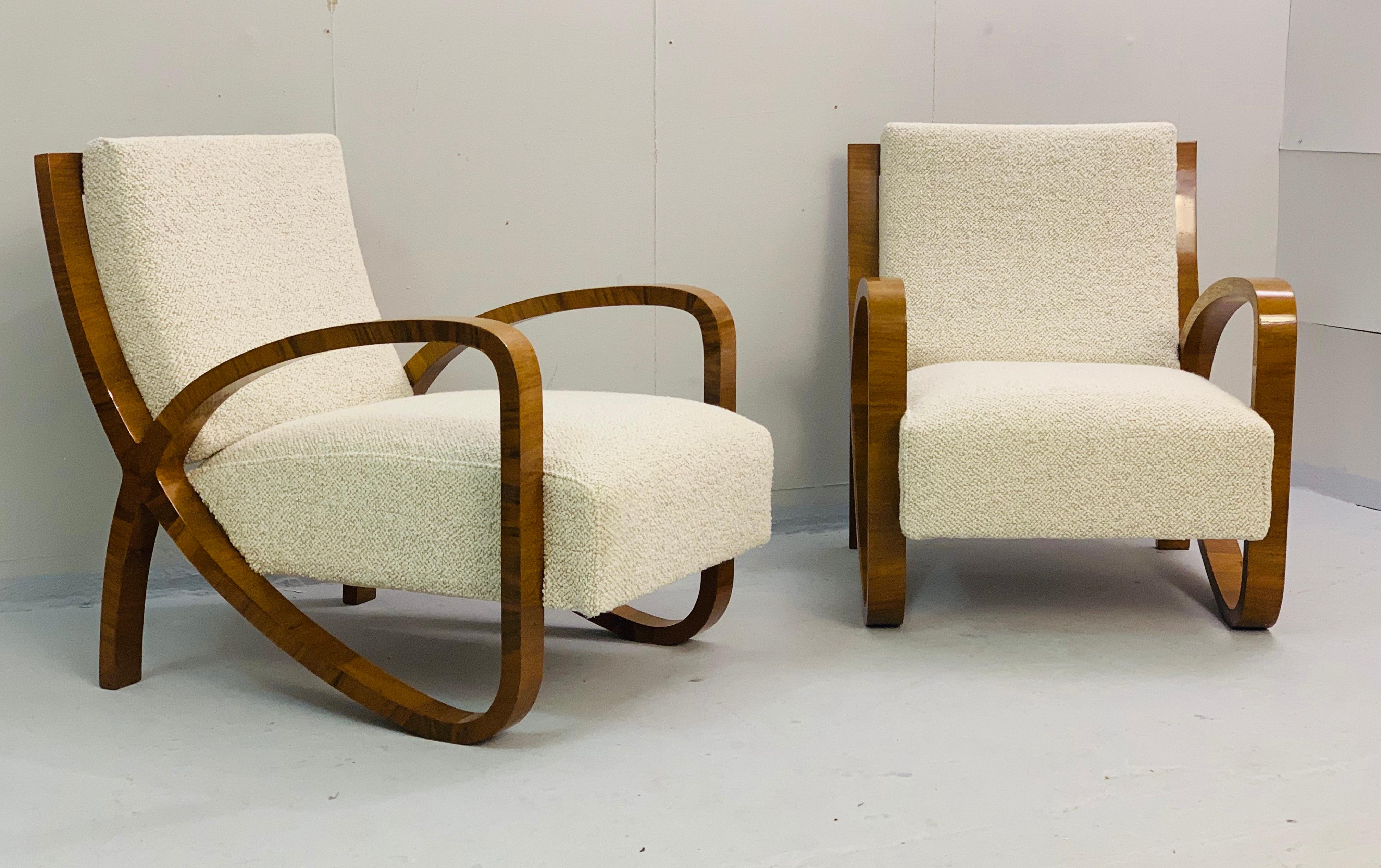 Pair of Art Deco Plating Walnut Armchairs In Good Condition In Brussels, BE