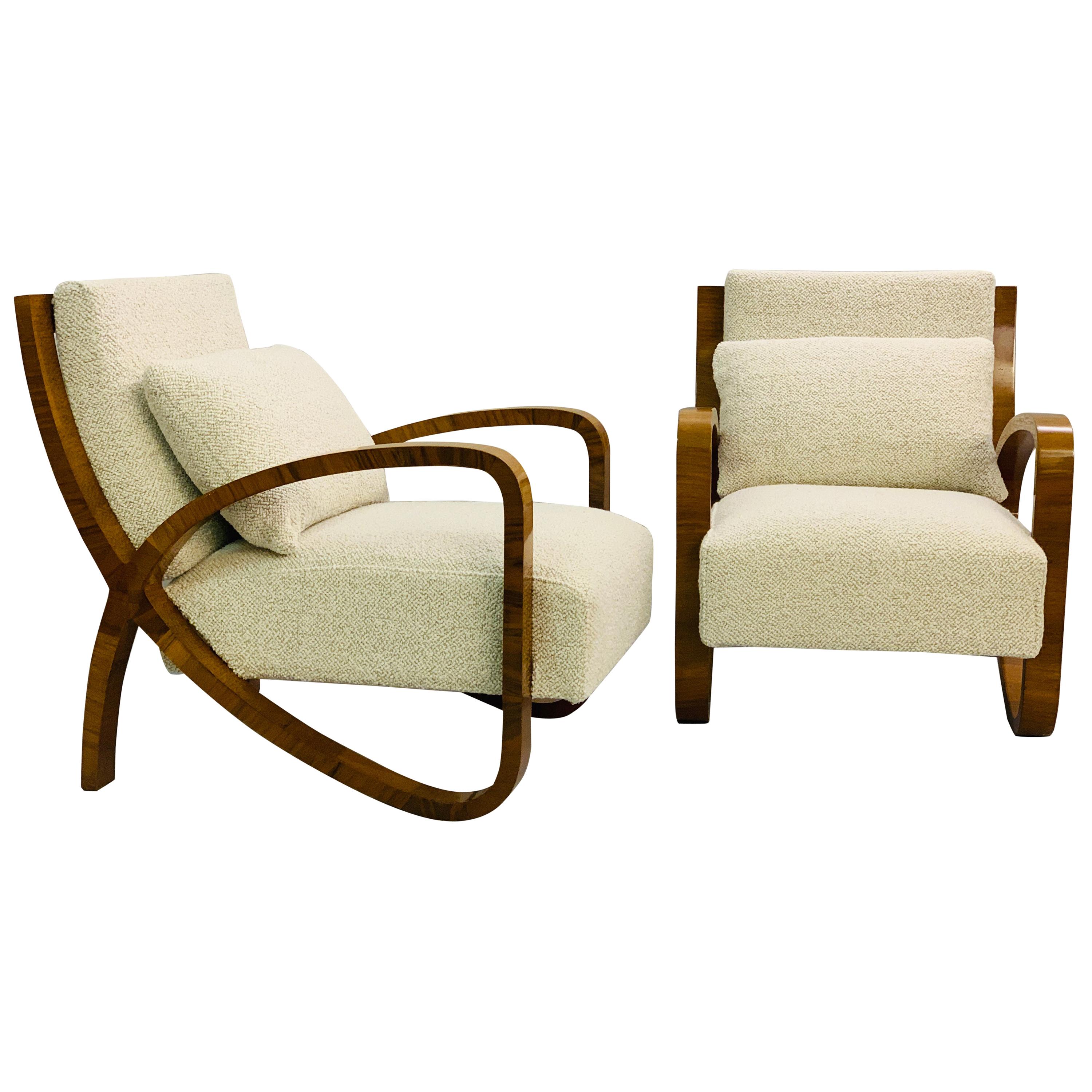 Pair of Art Deco Plating Walnut Armchairs
