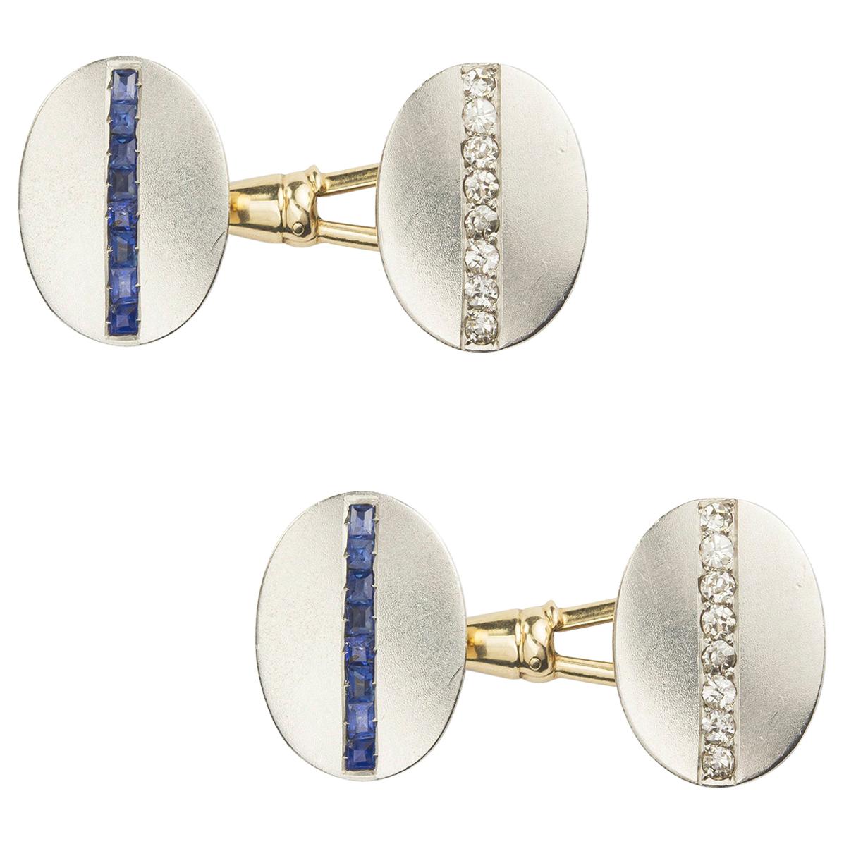 Pair of Art Deco Platinum and Yellow Gold Gemset Cufflinks For Sale