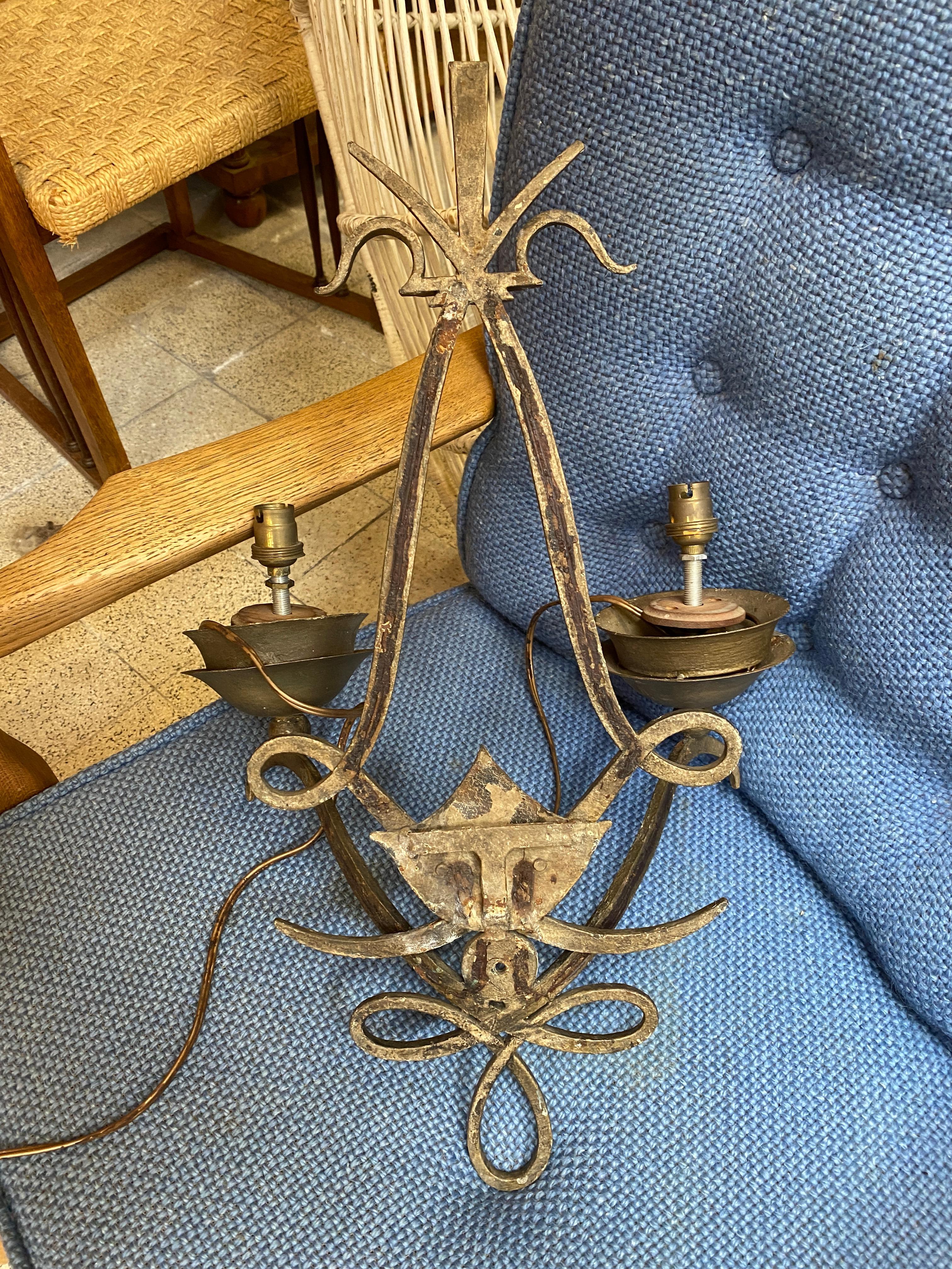 Pair of Art Deco Poillerat Style Wall Sconces, French, 1940s 10