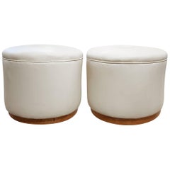 Pair of Art Deco Pouffe Stools with Maple Veneers