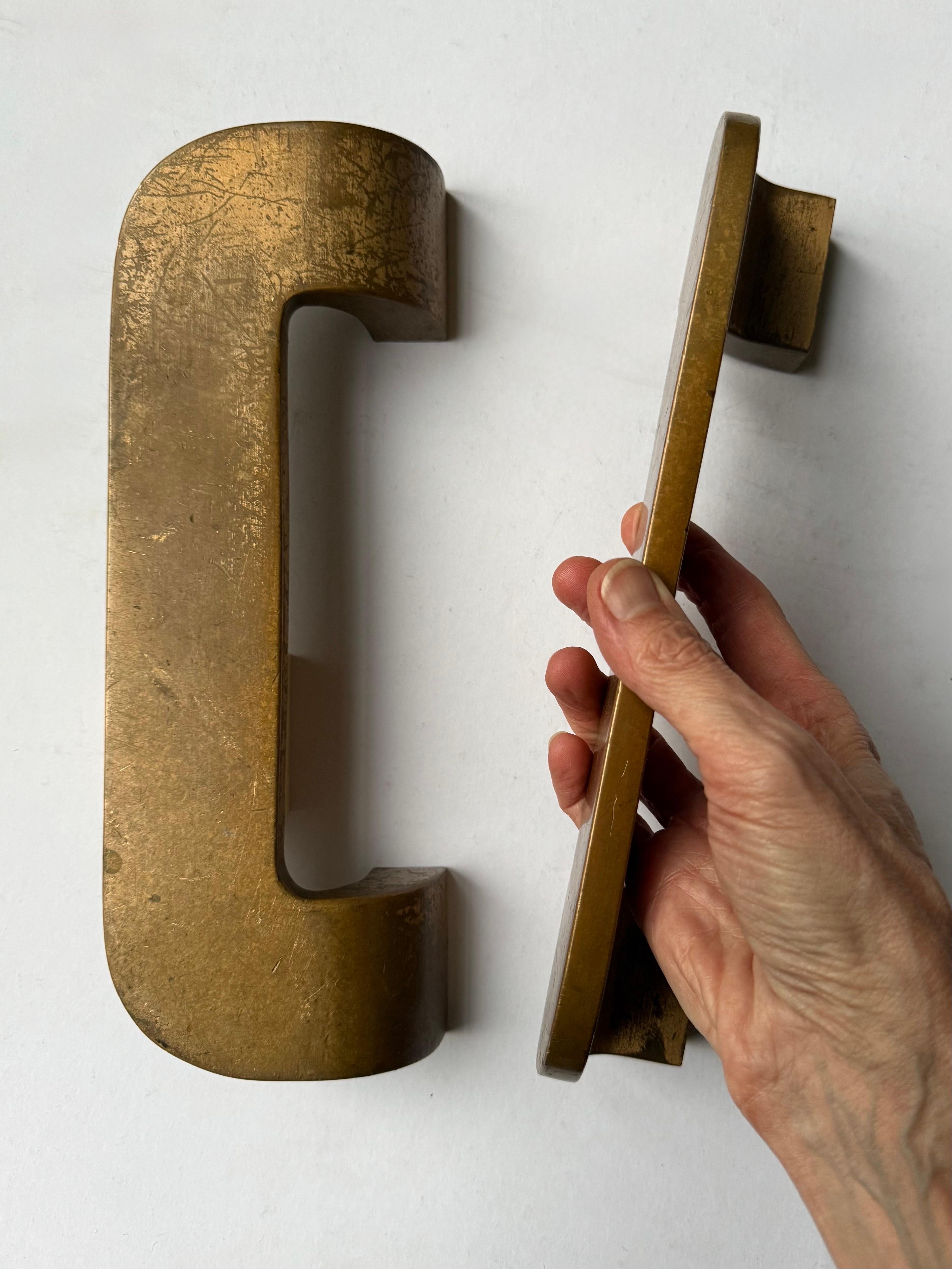 Par de Tiradores Art Decó de Bronce para Puertas Moderno de mediados de siglo en venta