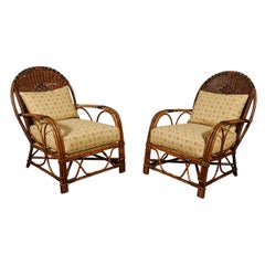 Vintage Pair of Art Deco Rattan and Wicker Armchairs