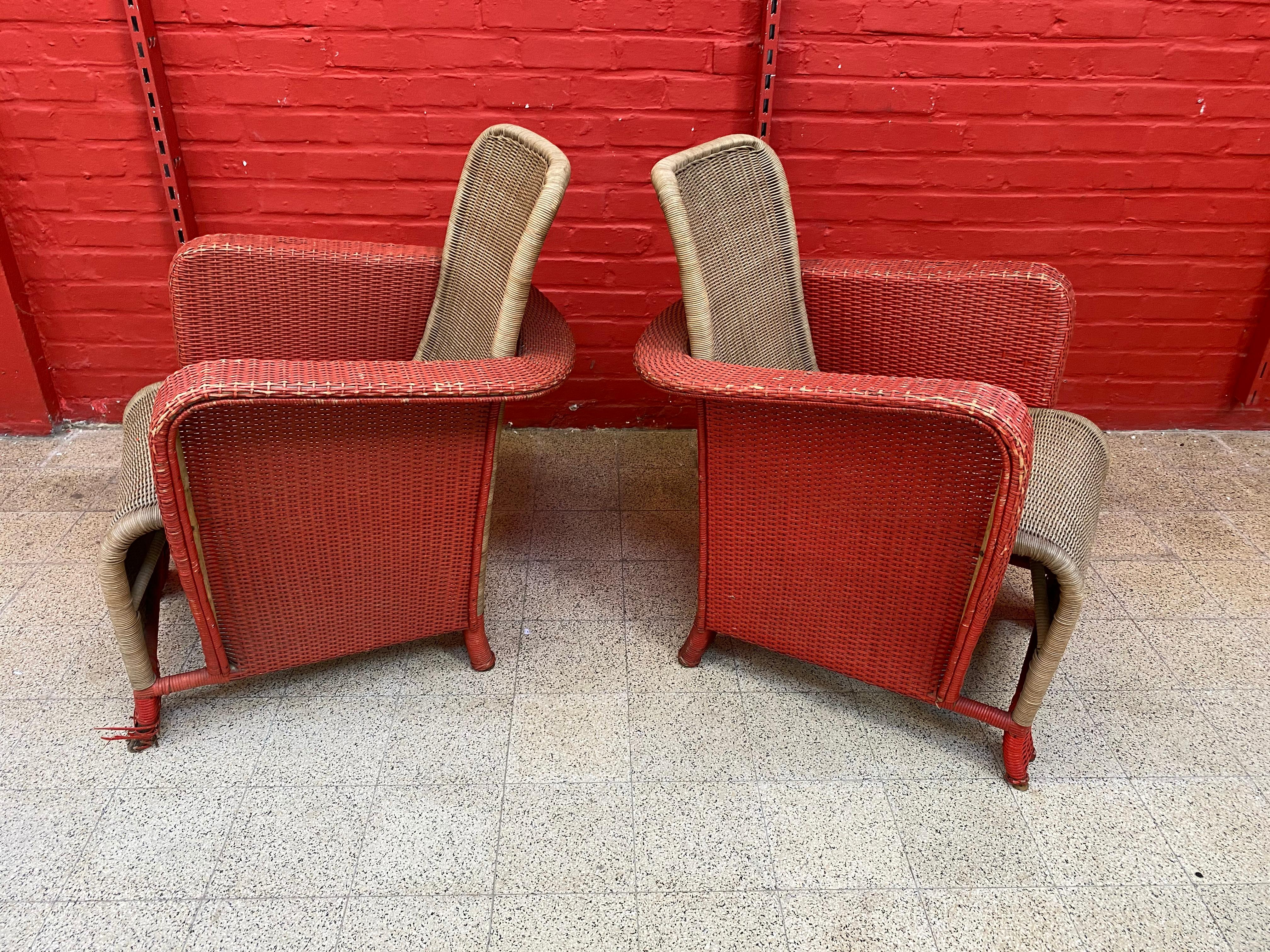 Pair of Art Deco Rattan Armchairs, circa 1930 For Sale 5