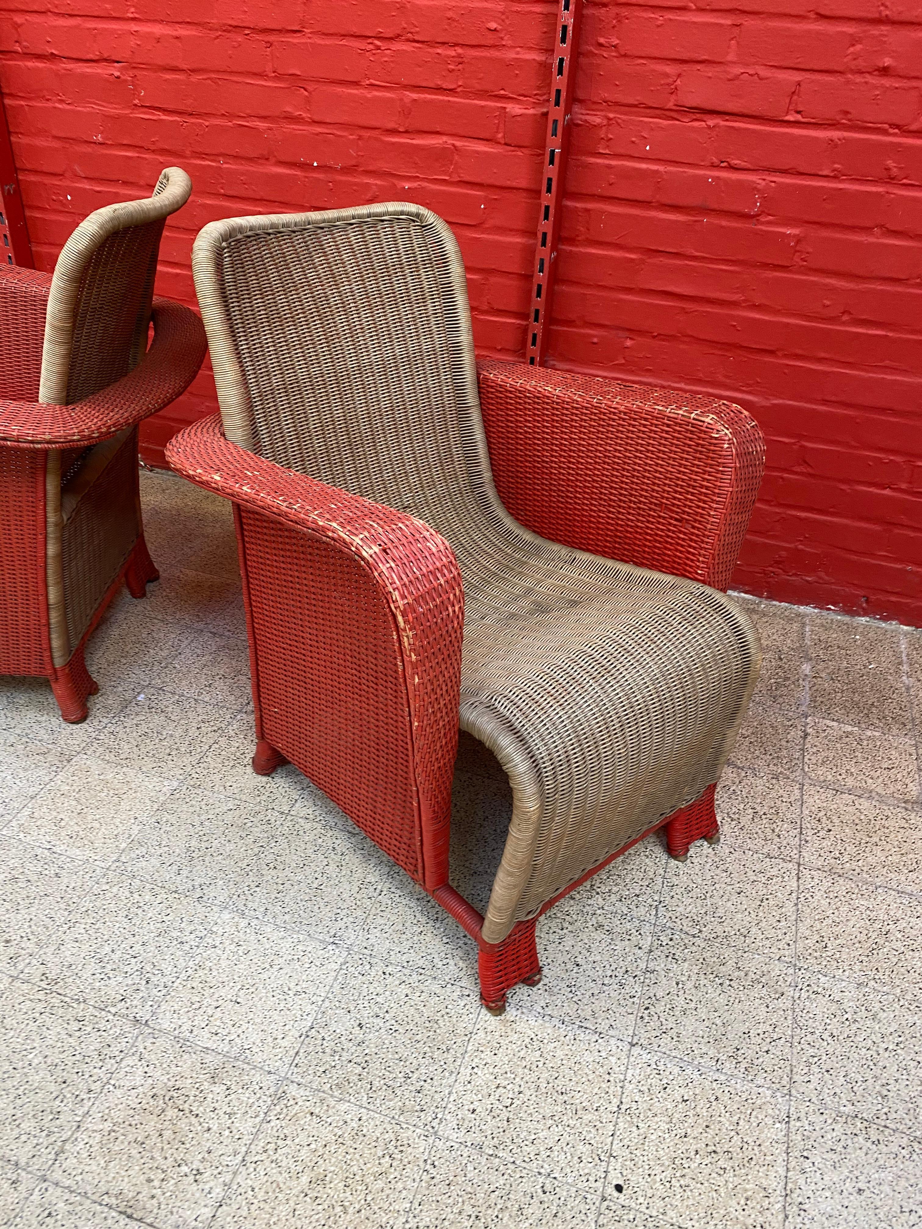 Pair of Art Deco Rattan Armchairs, circa 1930 For Sale 6