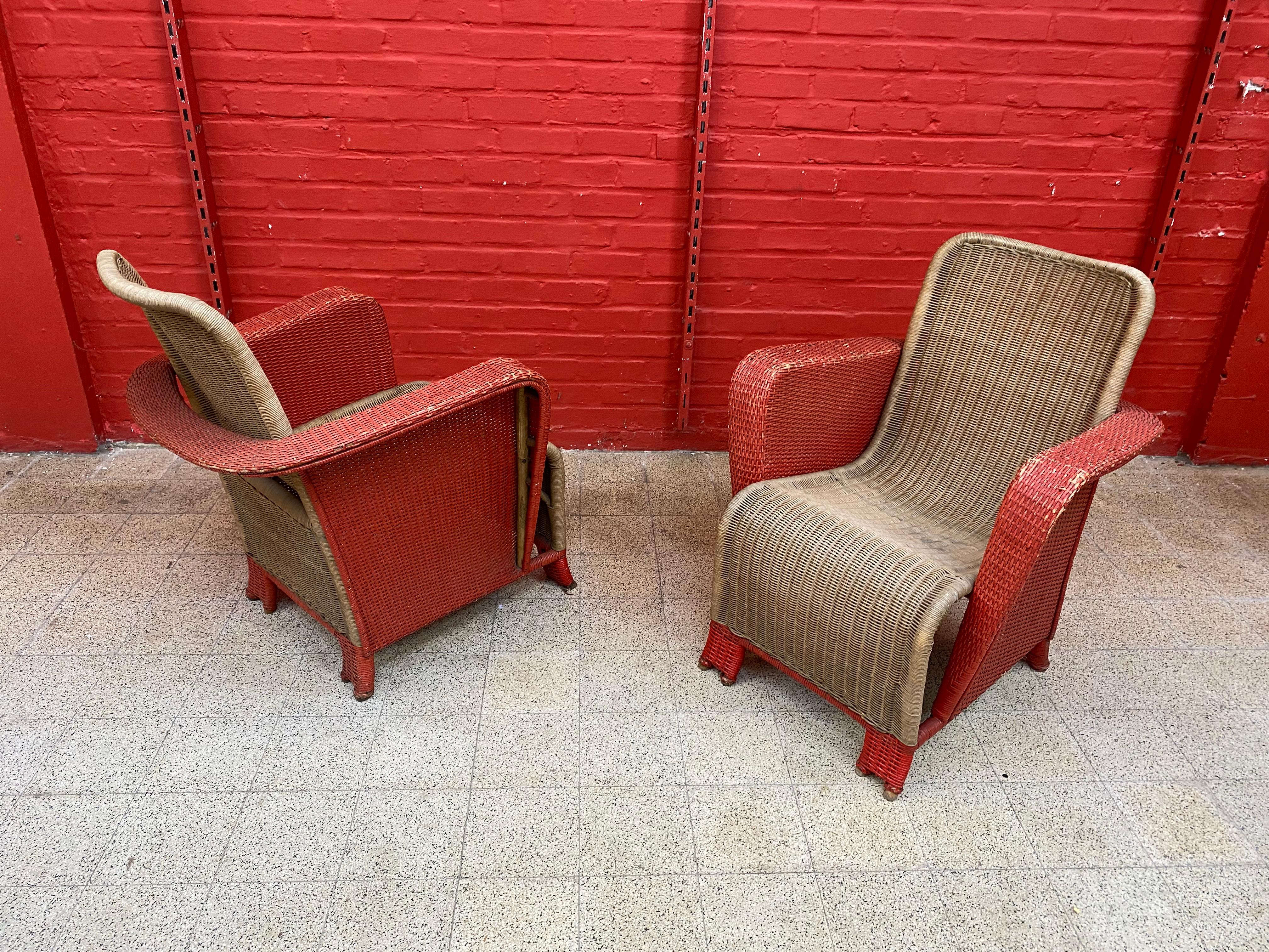 Pair of Art Deco Rattan Armchairs, circa 1930 For Sale 8