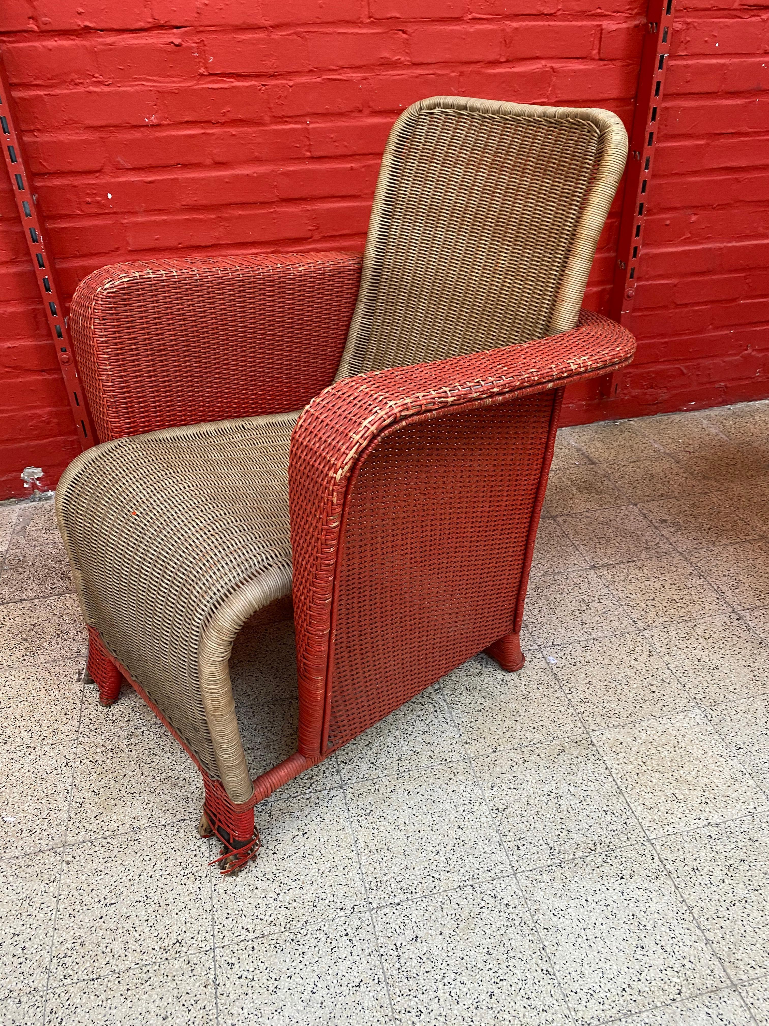 Pair of Art Deco Rattan Armchairs, circa 1930 In Good Condition For Sale In Saint-Ouen, FR