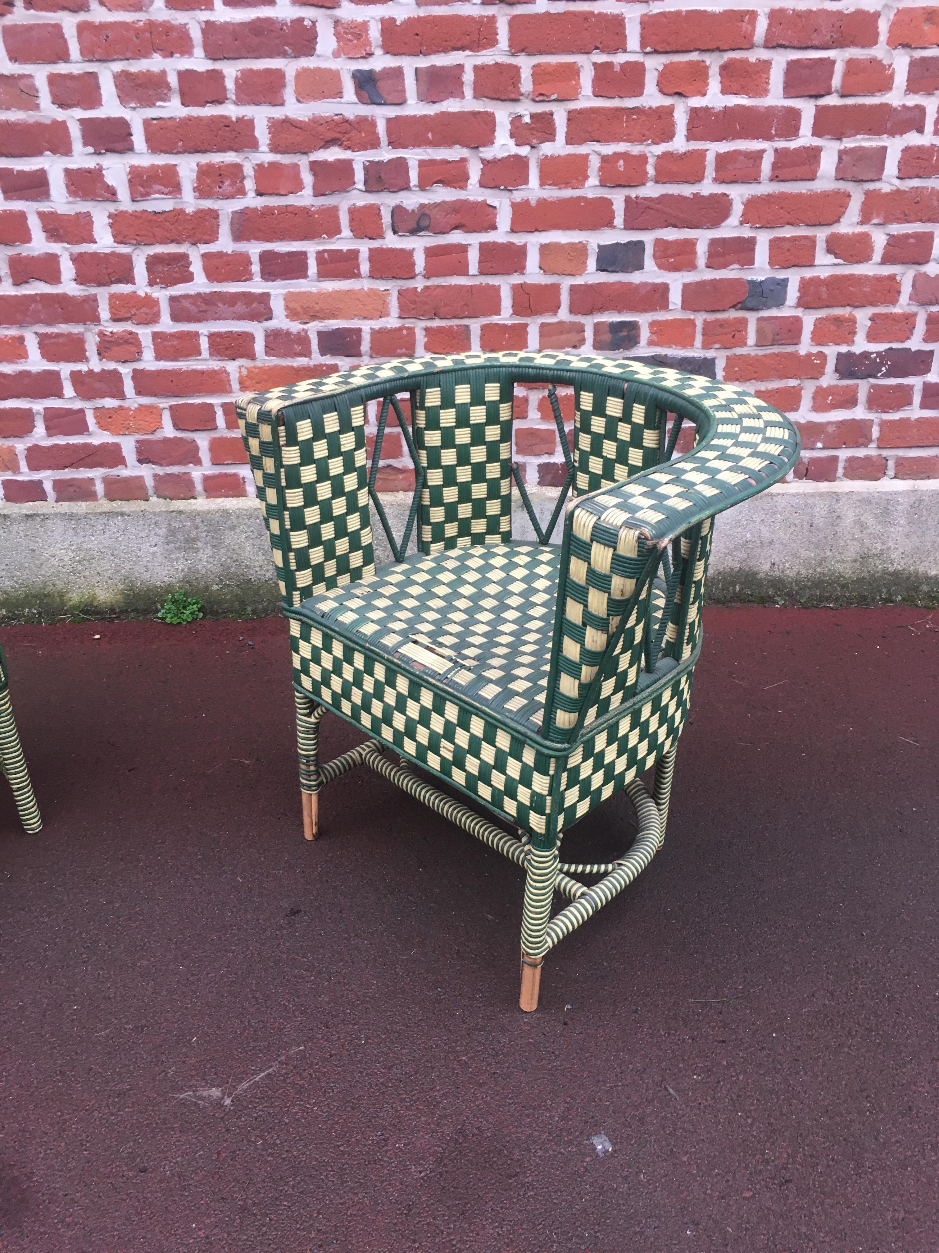 Rattan Coppia di poltrone in rattan Art Déco, 1930 circa in vendita
