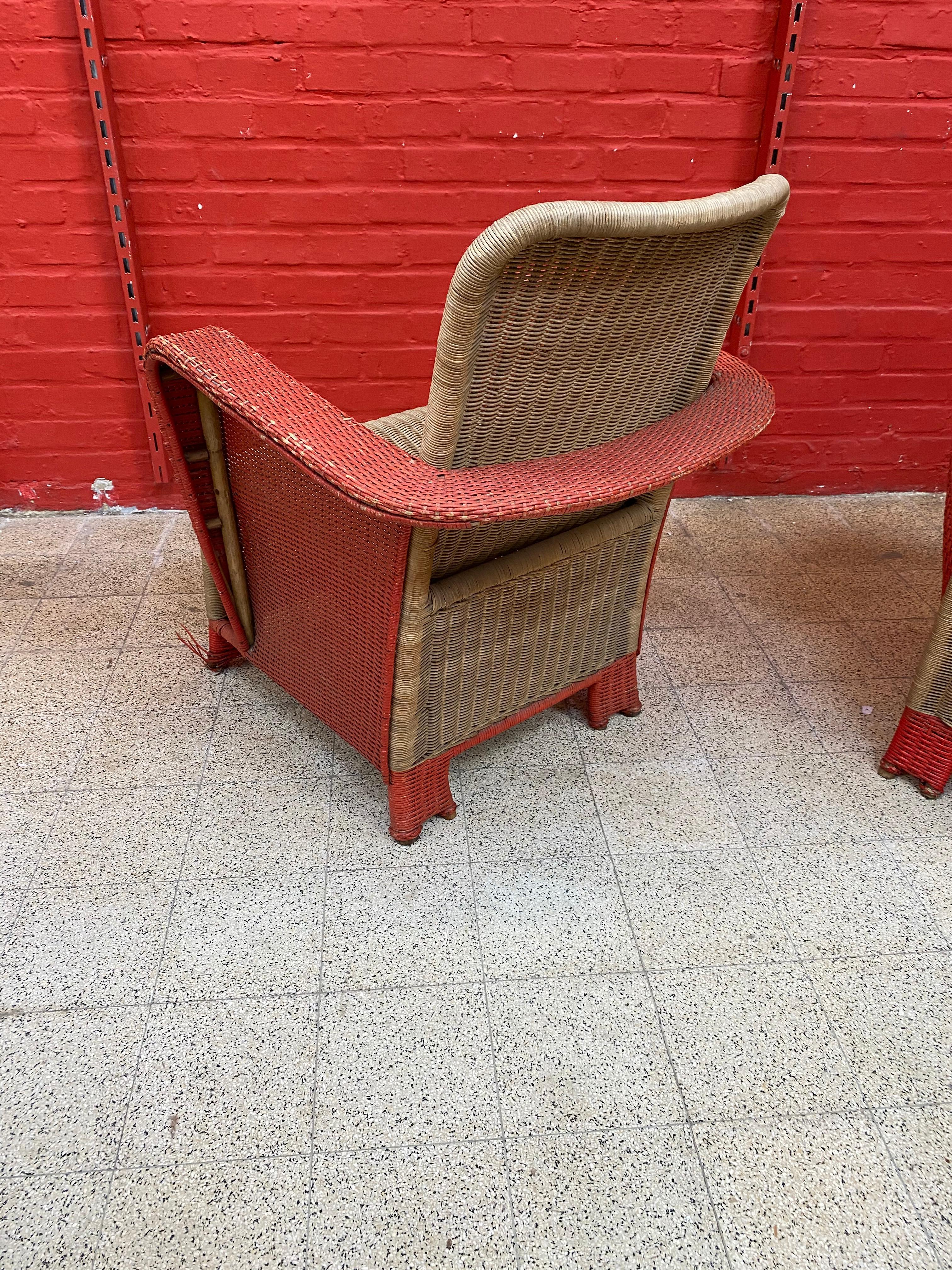 Pair of Art Deco Rattan Armchairs, circa 1930 For Sale 3