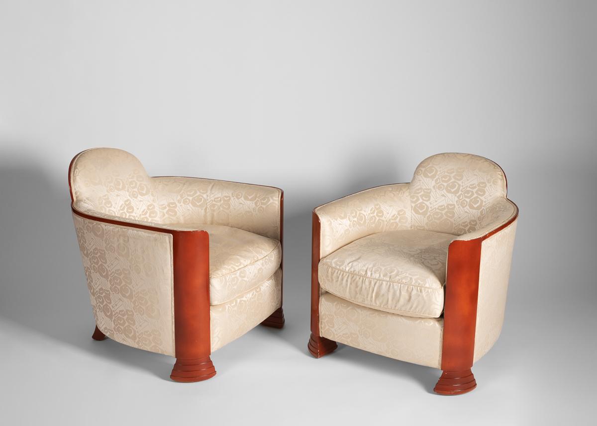 Mid-20th Century Pair of Art Deco, Red Lacquer Armchairs, France, circa 1930