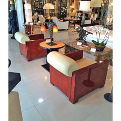 Pair of Art Deco Red Lacquered Club Chairs by Maurice Jallot