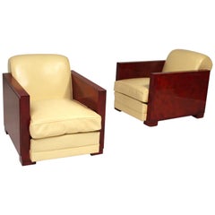 Pair of Art Deco Red Lacquered Club Chairs by Maurice Jallot