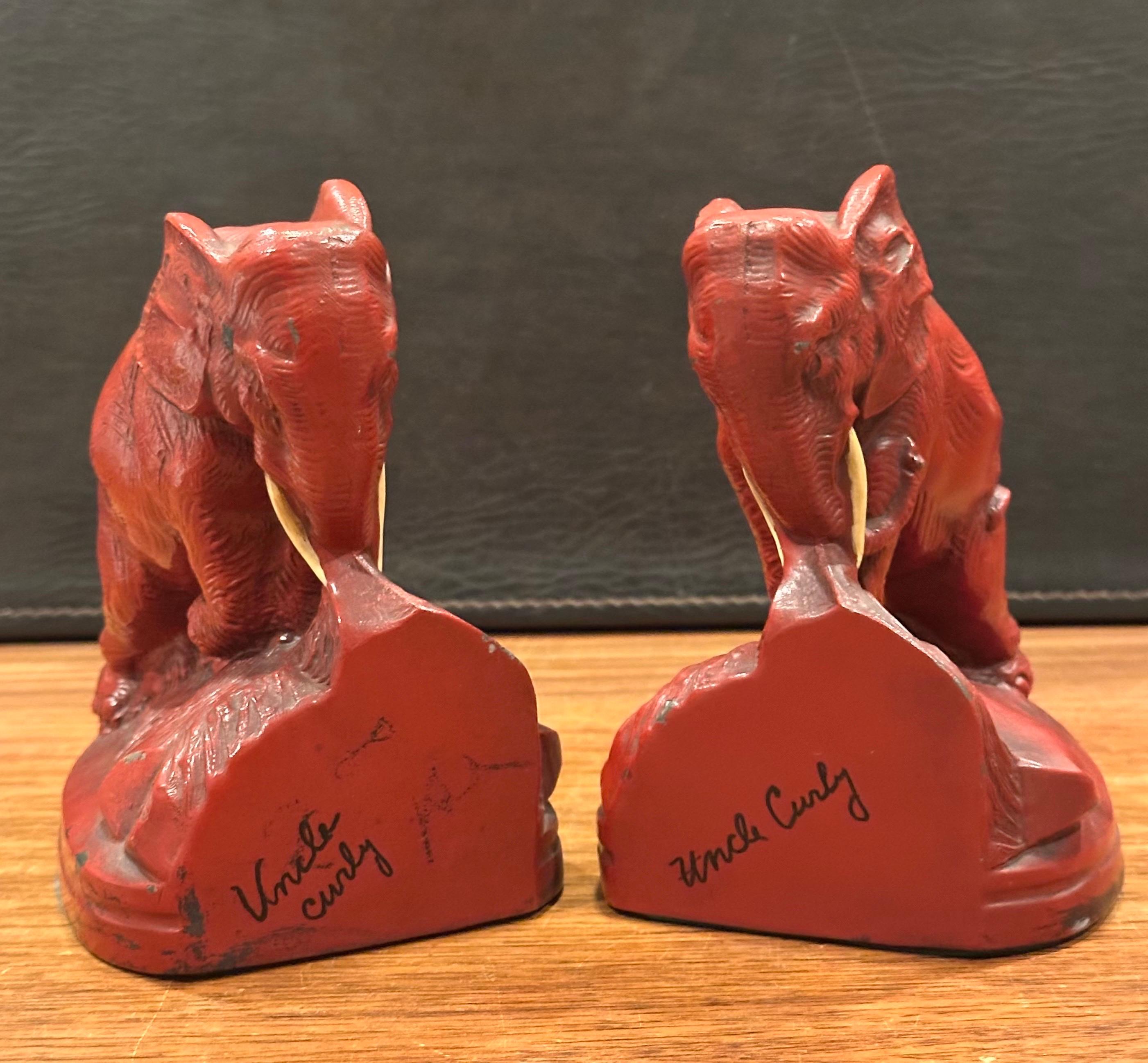 Pair of Art Deco Red Painted Charging Elephant Bookends For Sale 5