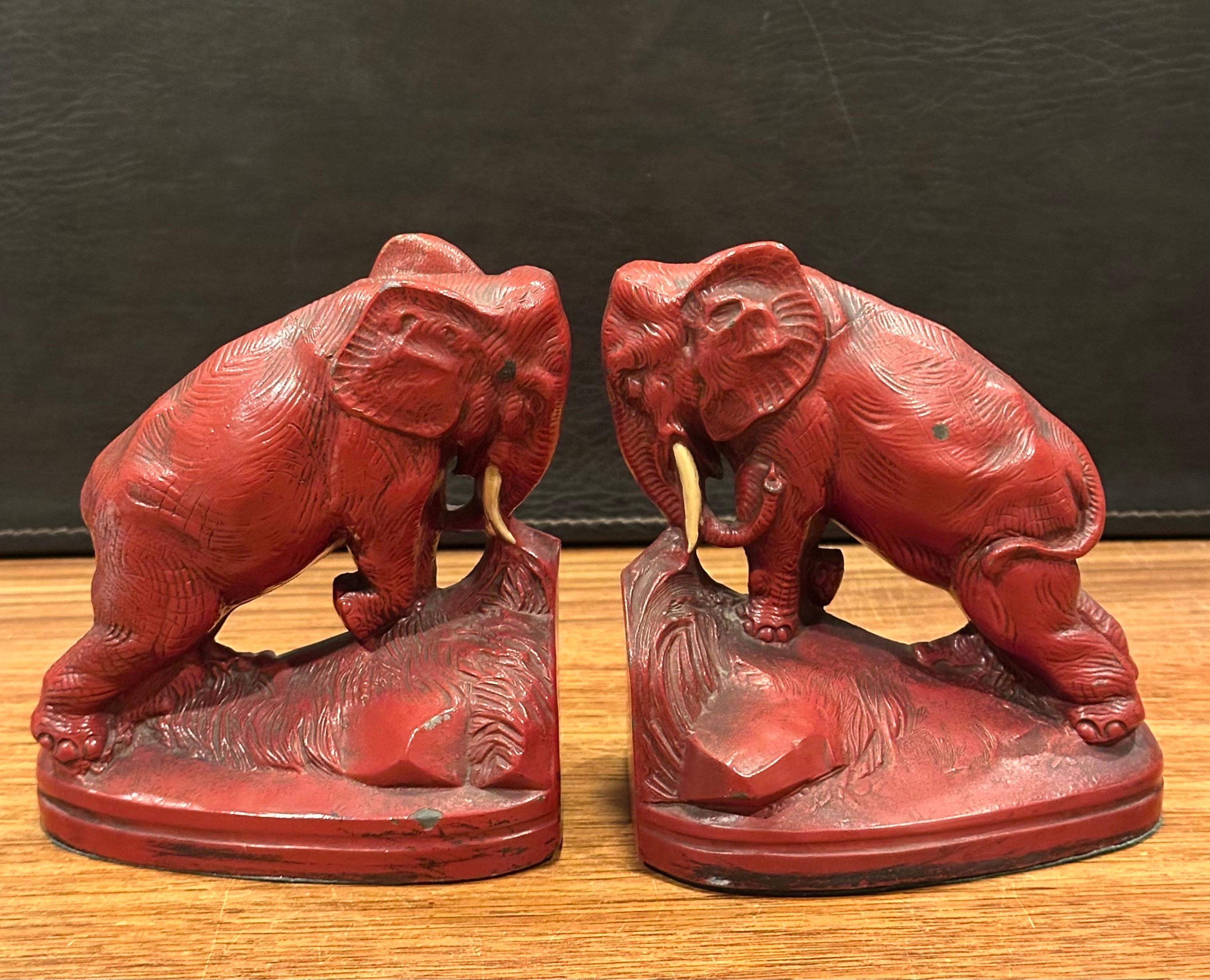 Pair of Art Deco Red Painted Charging Elephant Bookends For Sale 6