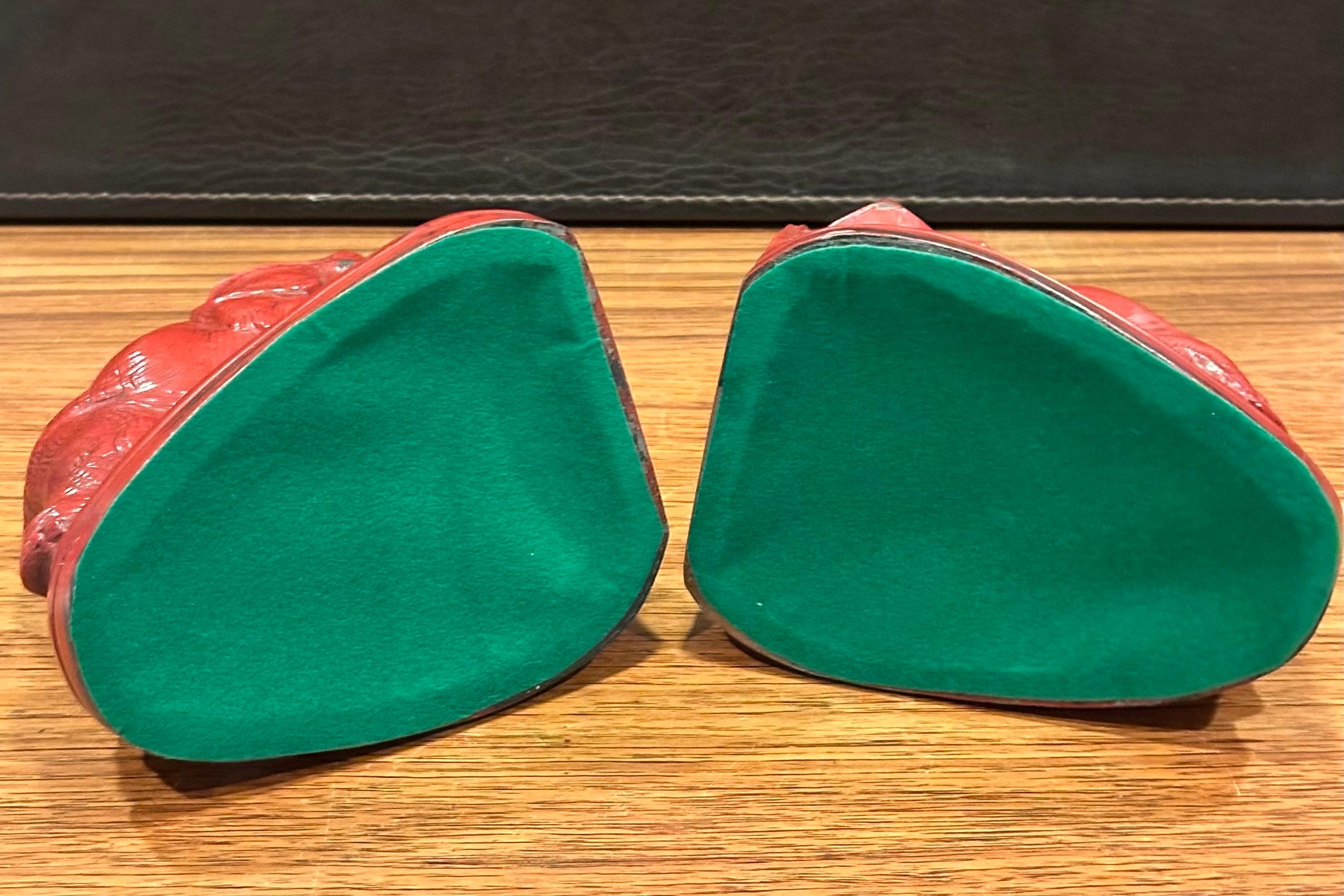 Pair of Art Deco Red Painted Charging Elephant Bookends For Sale 8
