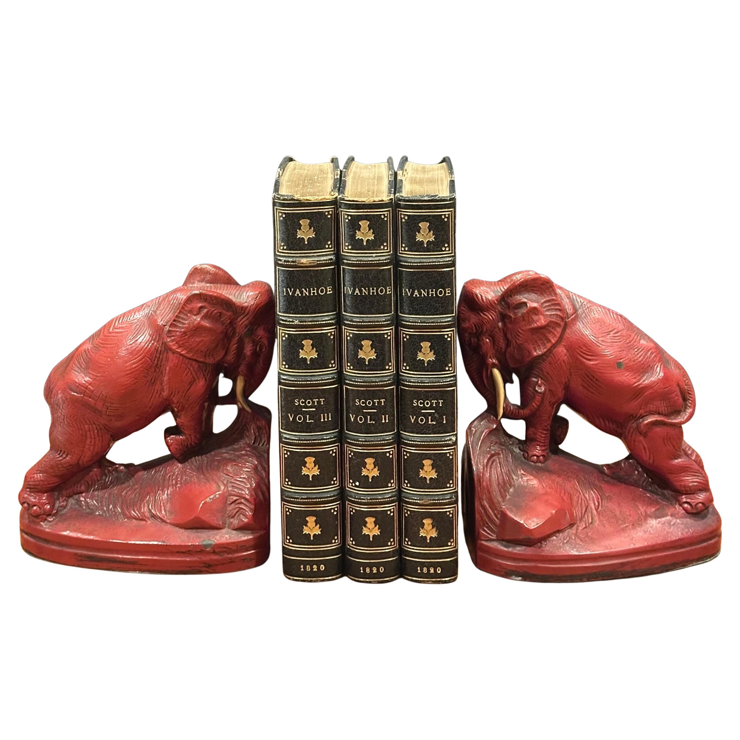 Pair of Art Deco Red Painted Charging Elephant Bookends For Sale 10