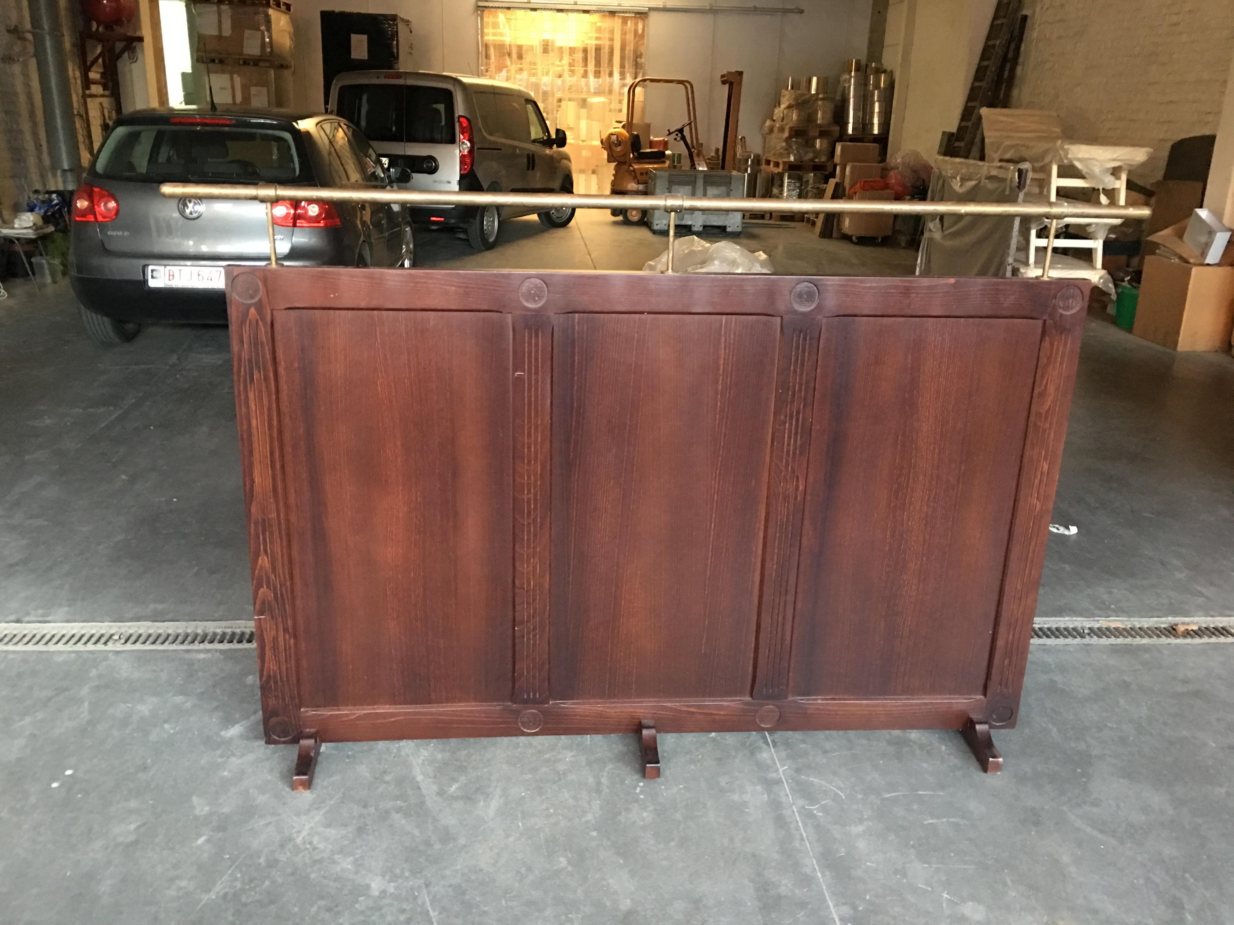 pair of Art Deco restaurant or bistro screens.
In stained beech and brass.
Come from an art deco hotel in the south of France.