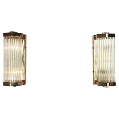 Vintage Pair of Art Deco Revival Brass and Glass Rod Sconces