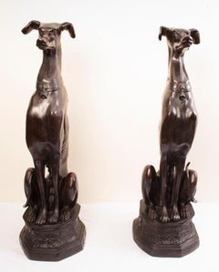 Pair of Art Deco Revival Bronze Seated Dogs, 20th Century