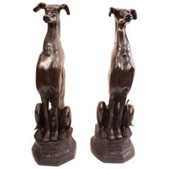 Pair of Art Deco Revival Bronze Seated Dogs, 20th Century