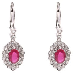 Pair of Art Deco Revival Ruby Diamond 18k White Gold Drop Earrings
