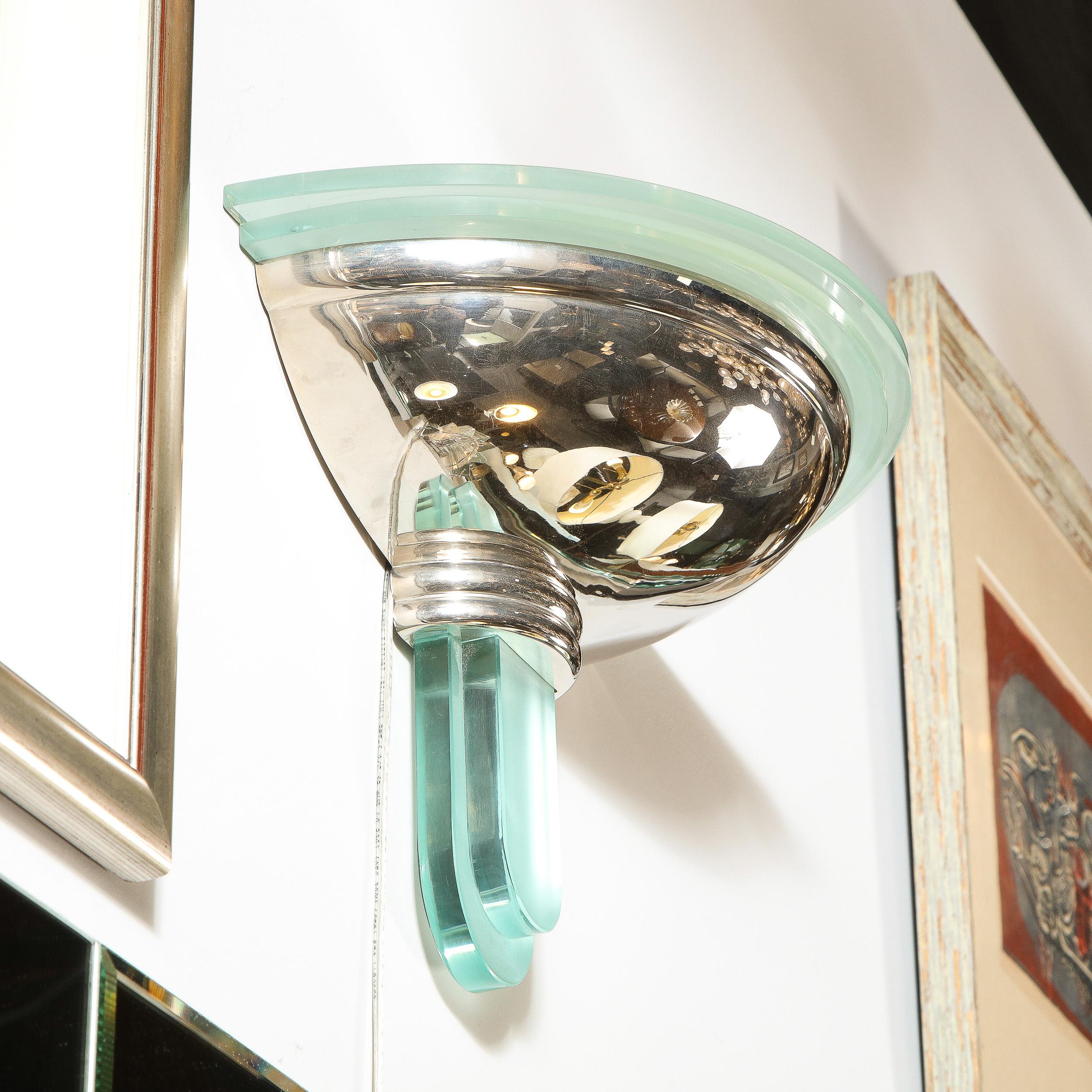 Coppia di lampade a getto d'acqua in stile Art Deco Revival e vetro blu celadon in vendita 5